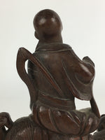 Chinese Wooden Statue Vtg Wood Carving Old Wise Man Beard Jurojin Brown BD809