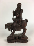 Chinese Wooden Statue Vtg Wood Carving Old Wise Man Beard Jurojin Brown BD809