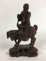 Chinese Wooden Statue Vtg Wood Carving Old Wise Man Beard Jurojin Brown BD809