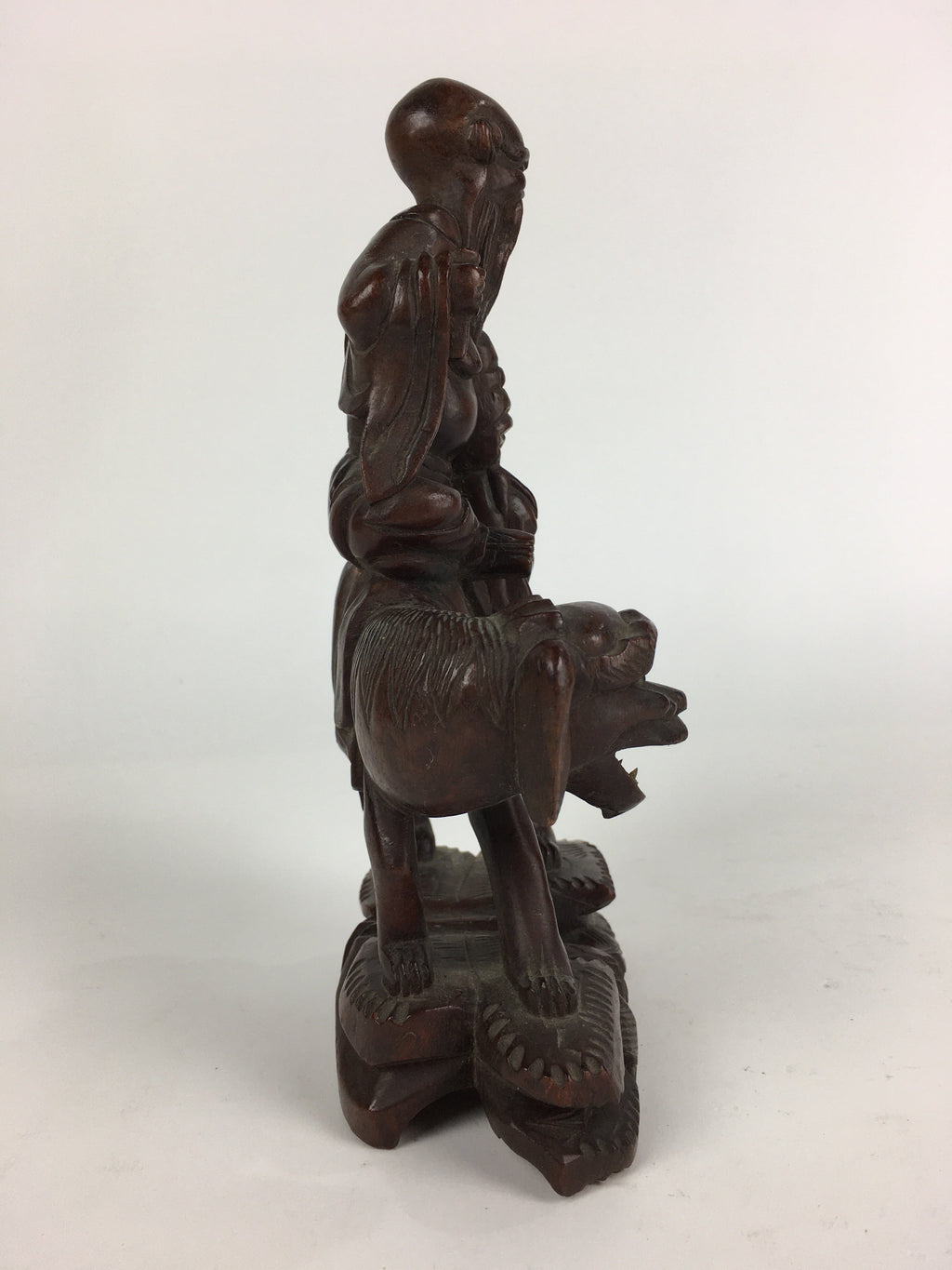 Chinese Wooden Statue Vtg Wood Carving Old Wise Man Beard Jurojin Brown BD809