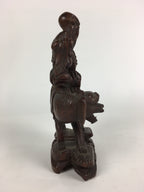 Chinese Wooden Statue Vtg Wood Carving Old Wise Man Beard Jurojin Brown BD809