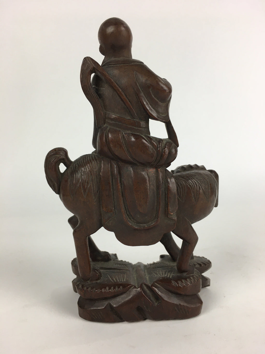 Chinese Wooden Statue Vtg Wood Carving Old Wise Man Beard Jurojin Brown BD809