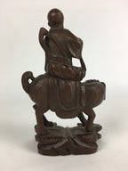 Chinese Wooden Statue Vtg Wood Carving Old Wise Man Beard Jurojin Brown BD809