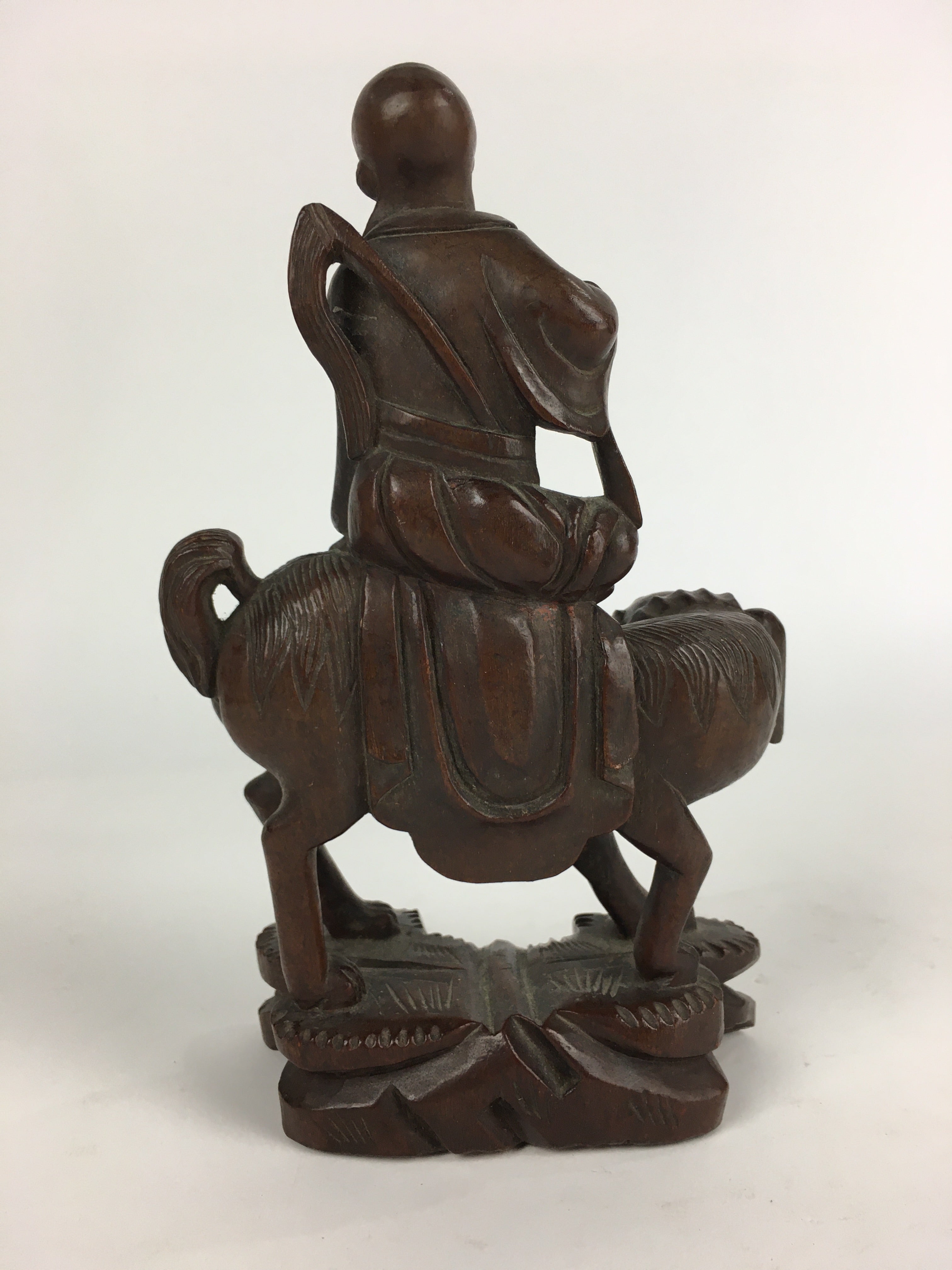 Chinese Wooden Statue Vtg Wood Carving Old Wise Man Beard Jurojin Brown BD809