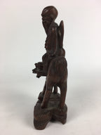 Chinese Wooden Statue Vtg Wood Carving Old Wise Man Beard Jurojin Brown BD809