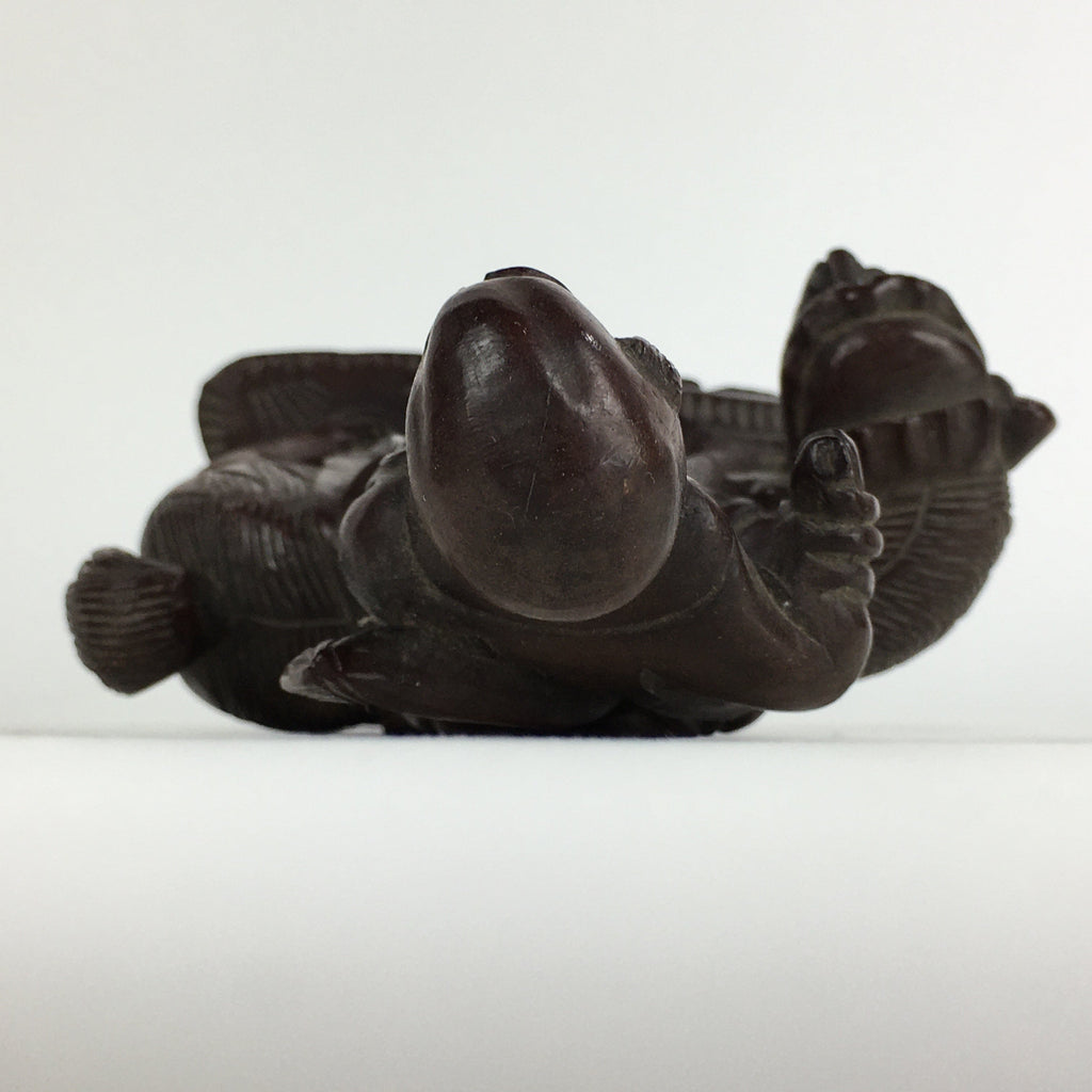 Chinese Wooden Statue Vtg Wood Carving Old Wise Man Beard Jurojin Brown BD809