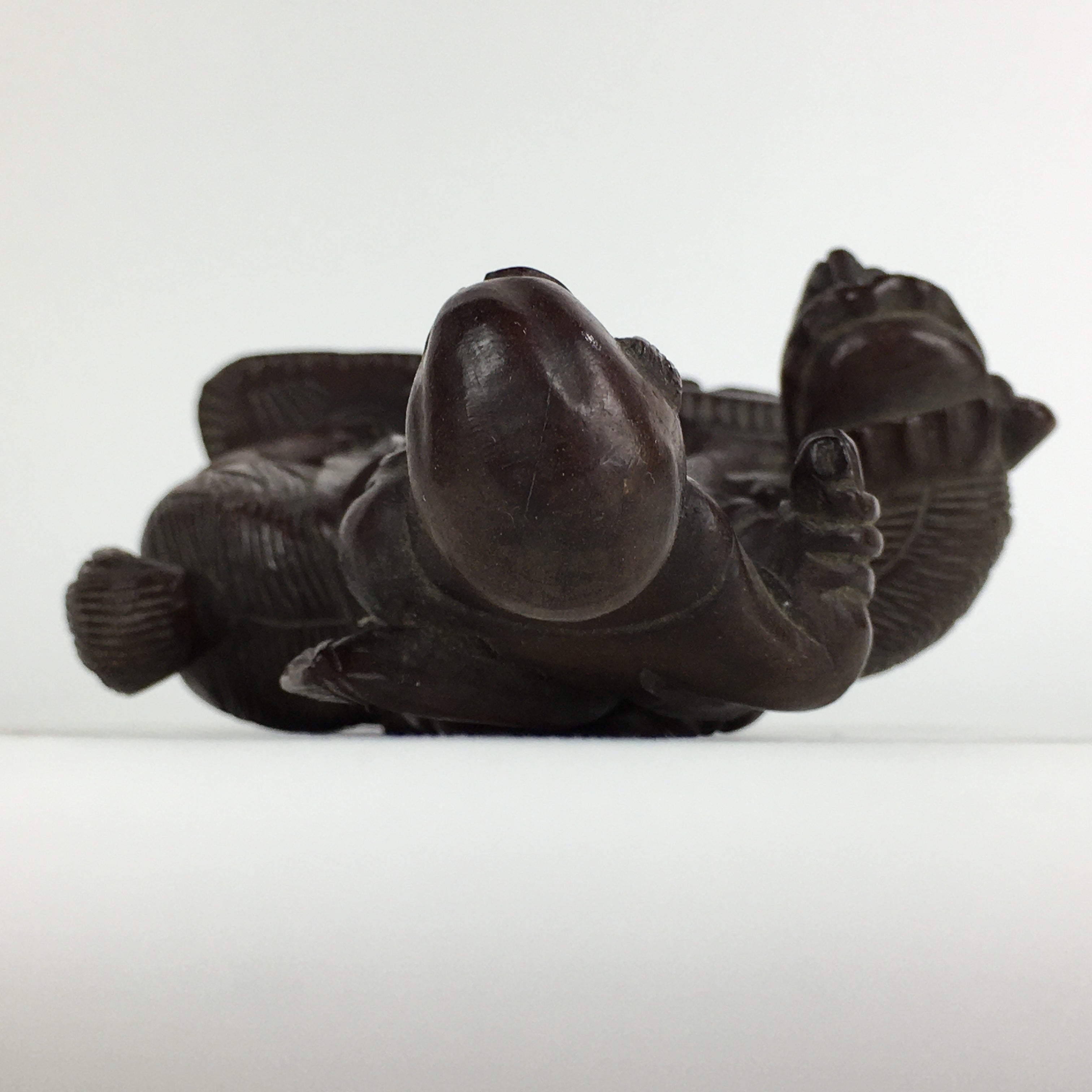Chinese Wooden Statue Vtg Wood Carving Old Wise Man Beard Jurojin Brown BD809