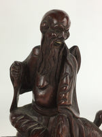 Chinese Wooden Statue Vtg Wood Carving Old Wise Man Beard Jurojin Brown BD809
