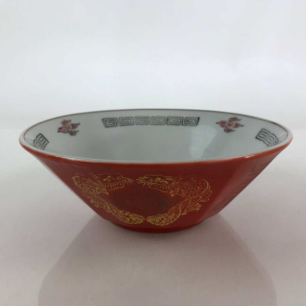 Chinese Porcelain Ramen Bowl Vtg Red Dragon Thunder Large Bowl Donburi PY216