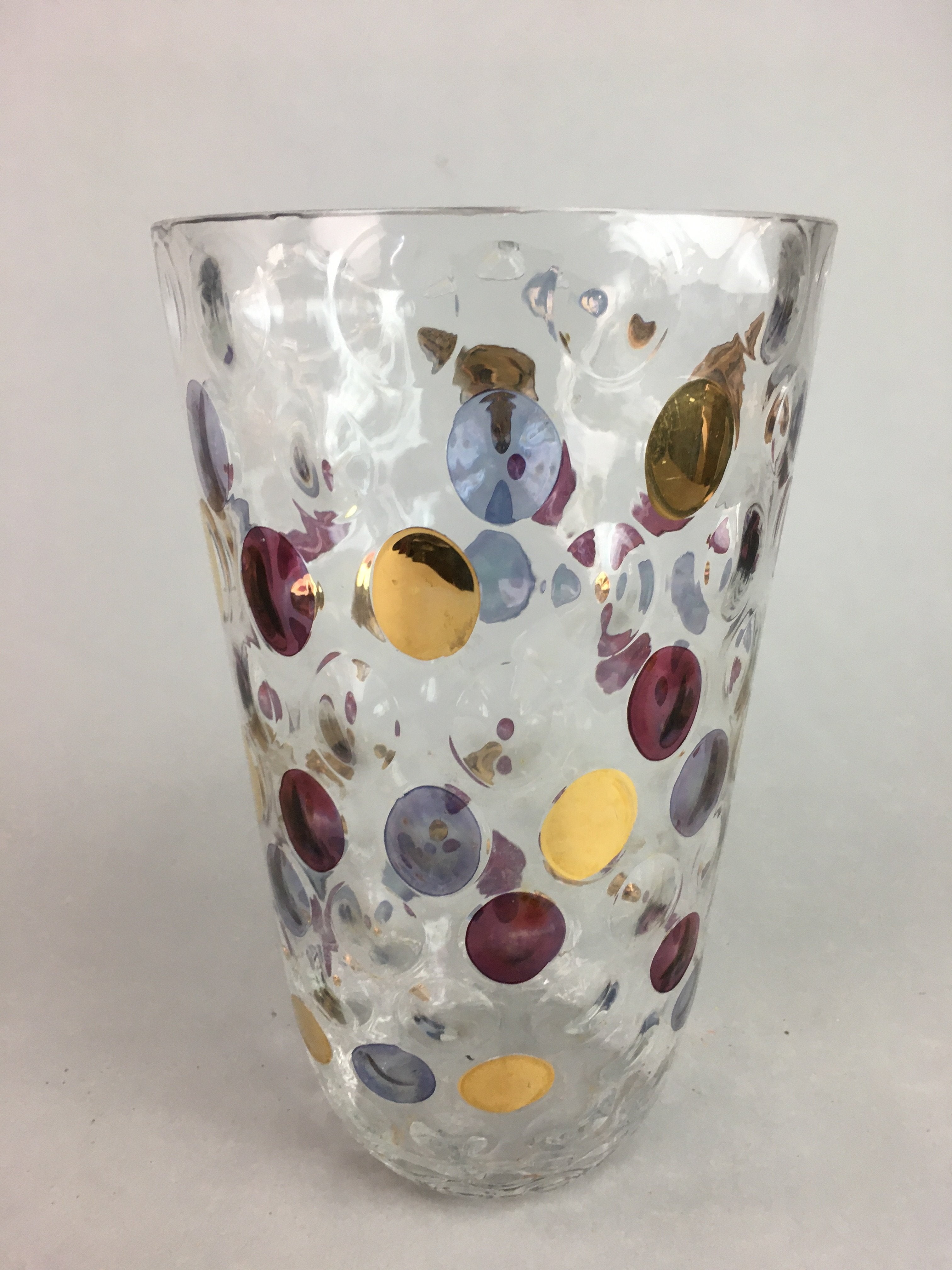 Czech Bohemia Glass Flower Vase Vtg Kabin Dot Crystal Purple Gold FV866