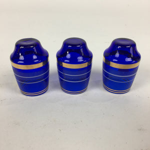 Czechoslovakia Sake Cup 3pc Set Vtg Bohemia Blue Glass Guinomi Ochoko GU991