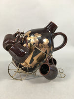 Decorative Brandy Server Cup Set Horse Carriage Stand Brown Gold Pilgrim PX536