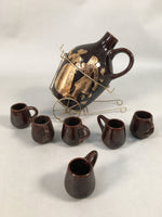 Decorative Brandy Server Cup Set Horse Carriage Stand Brown Gold Pilgrim PX536