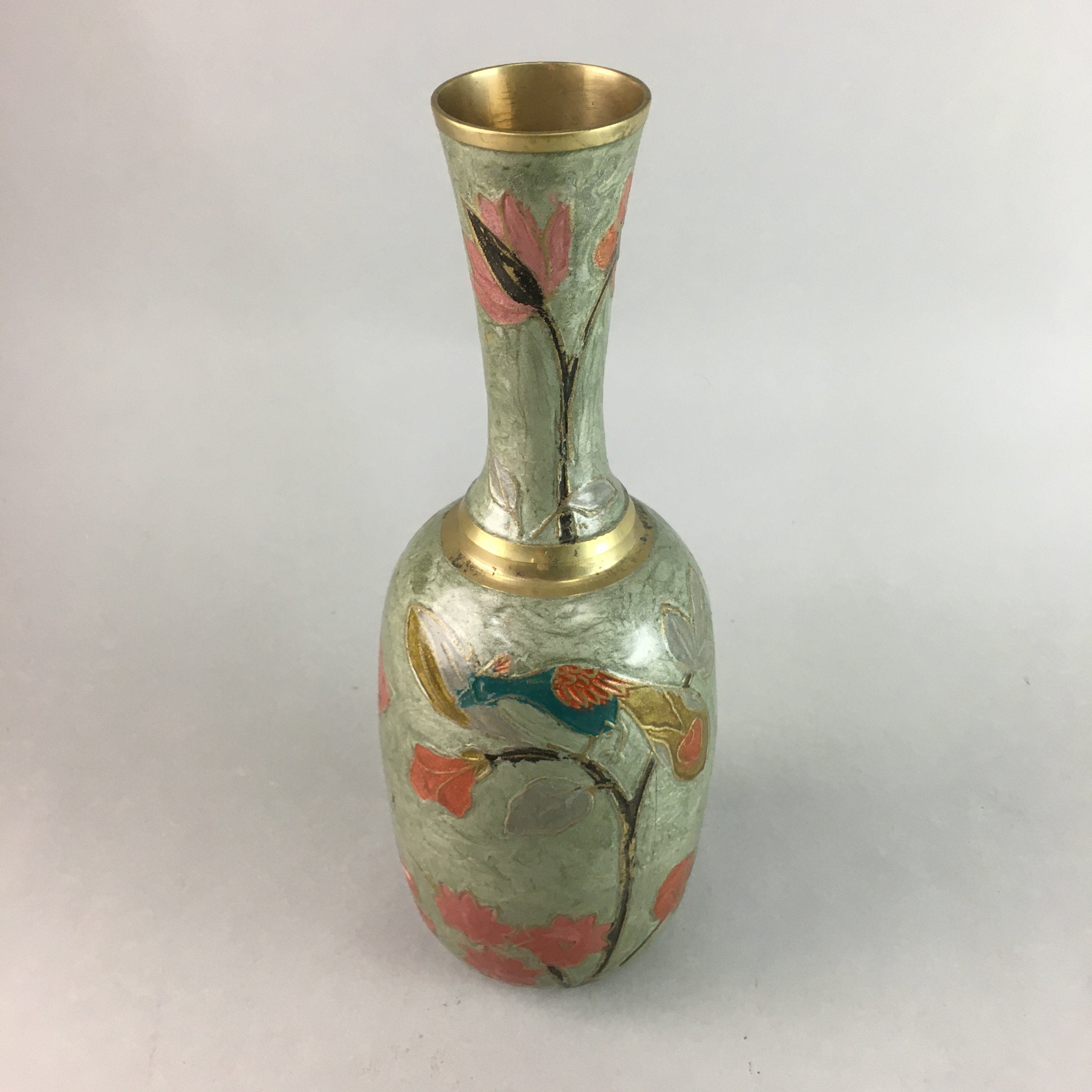 Indian Flower Vase Cast Metal Arrangement Pottery Floral Design From Japan FV835