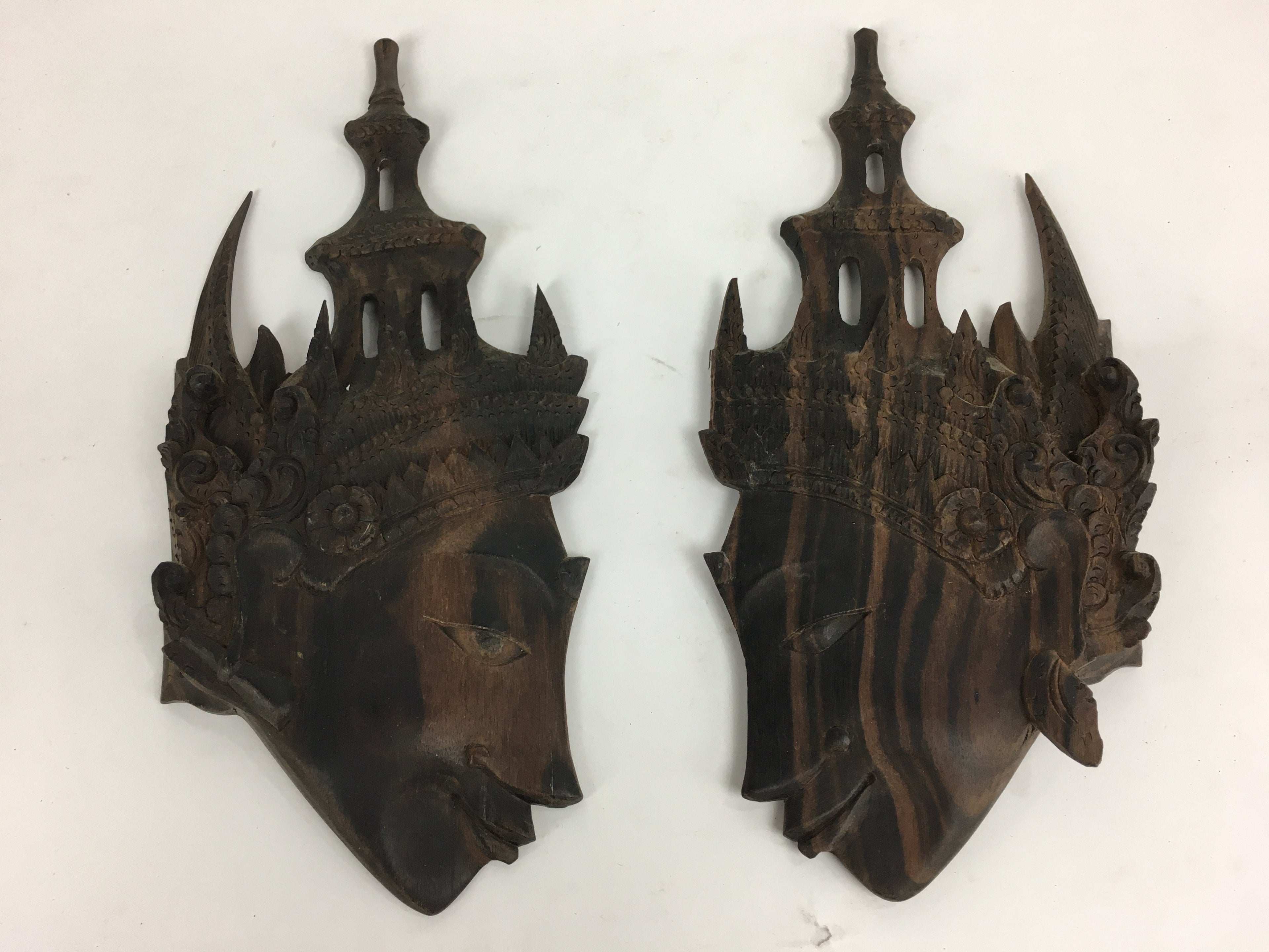 Indonesia Wood Carving Decoration Vtg Bali Island Folk Craft Face Dark Brown BD7