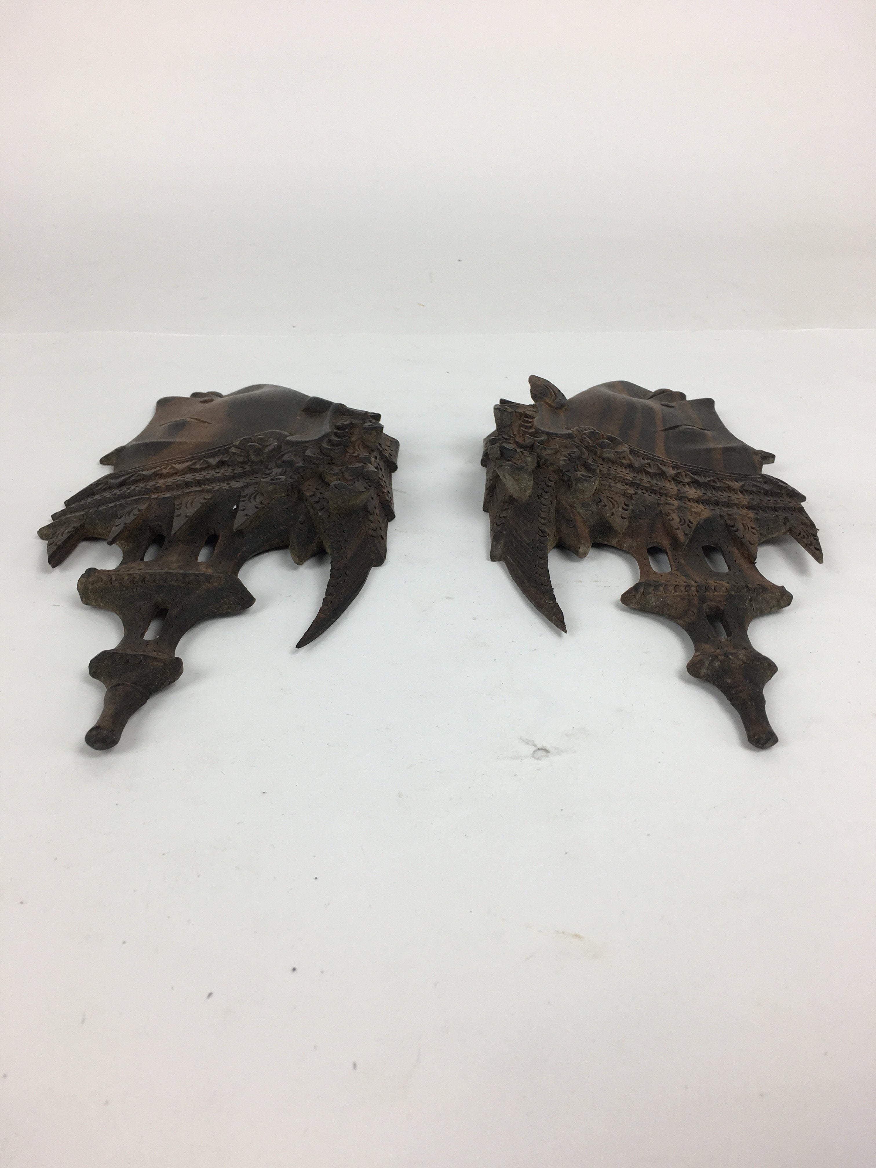 Indonesia Wood Carving Decoration Vtg Bali Island Folk Craft Face Dark Brown BD7