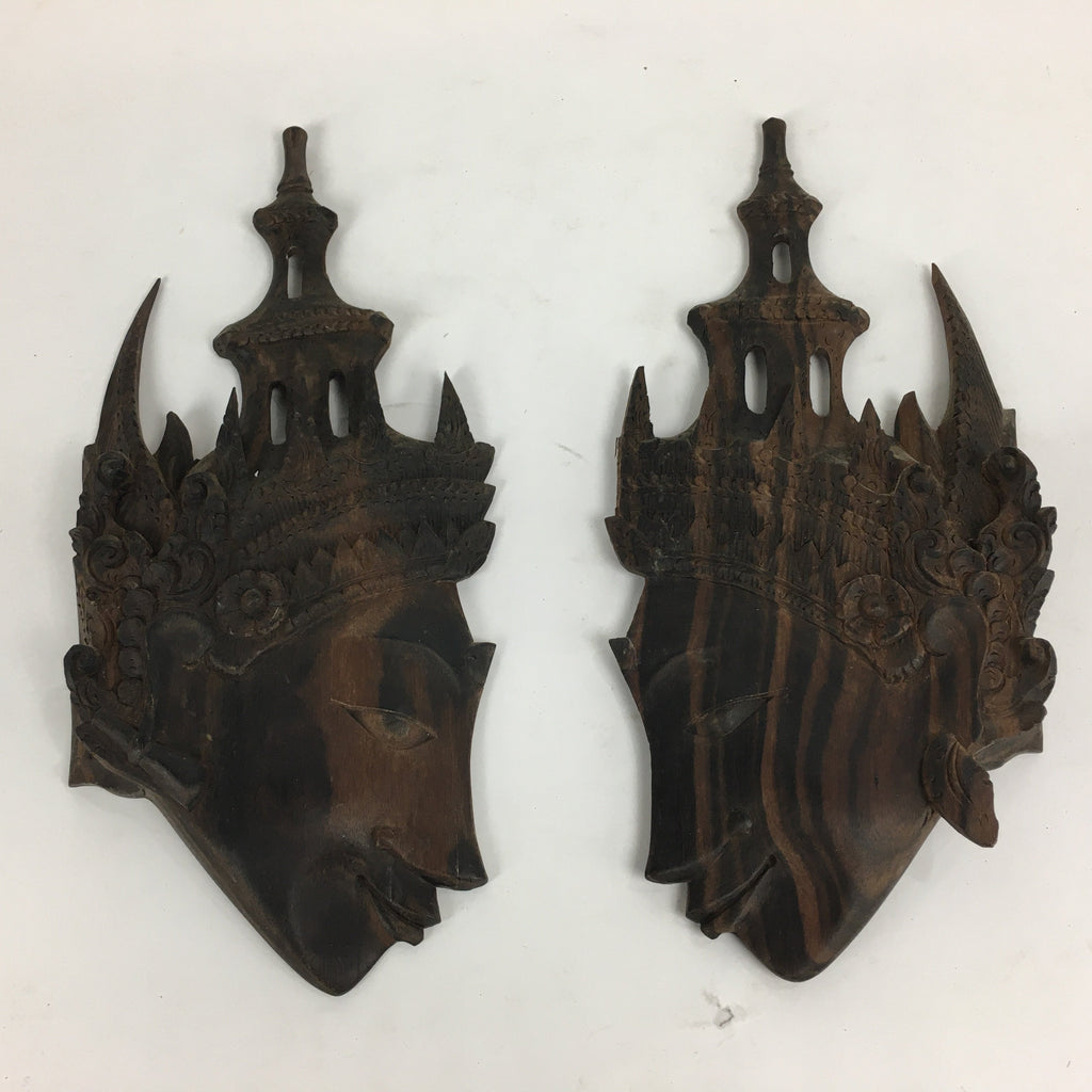Indonesia Wood Carving Decoration Vtg Bali Island Folk Craft Face Dark Brown BD7