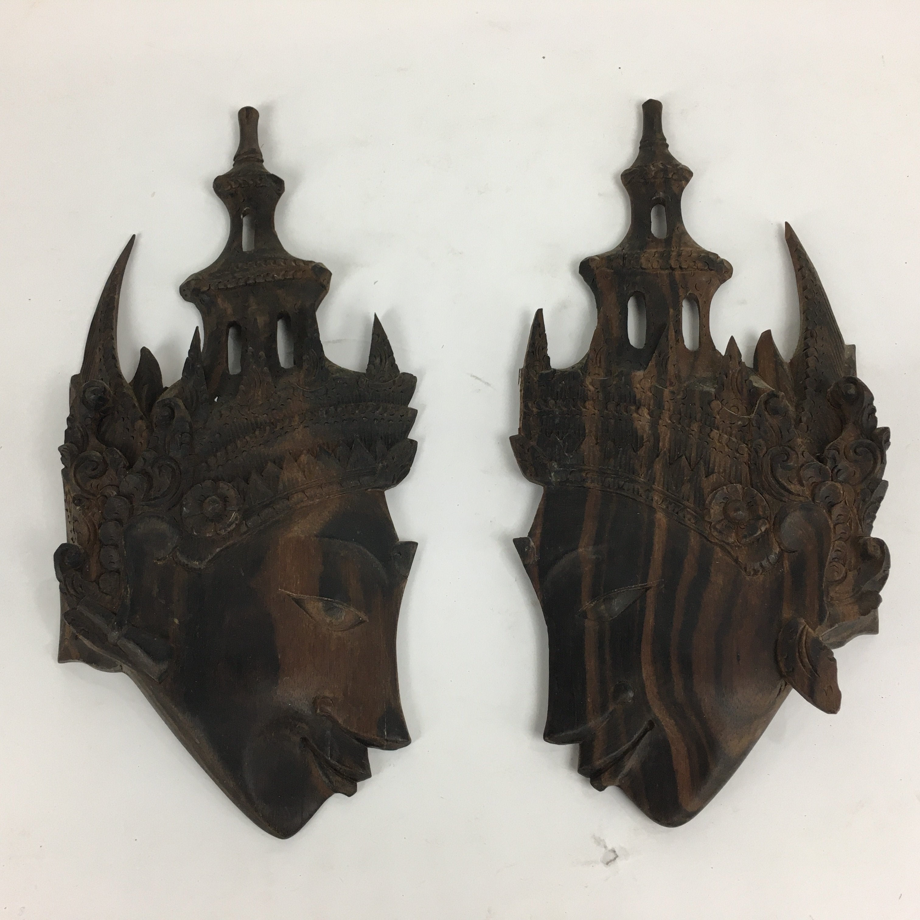 Indonesia Wood Carving Decoration Vtg Bali Island Folk Craft Face Dark Brown BD7