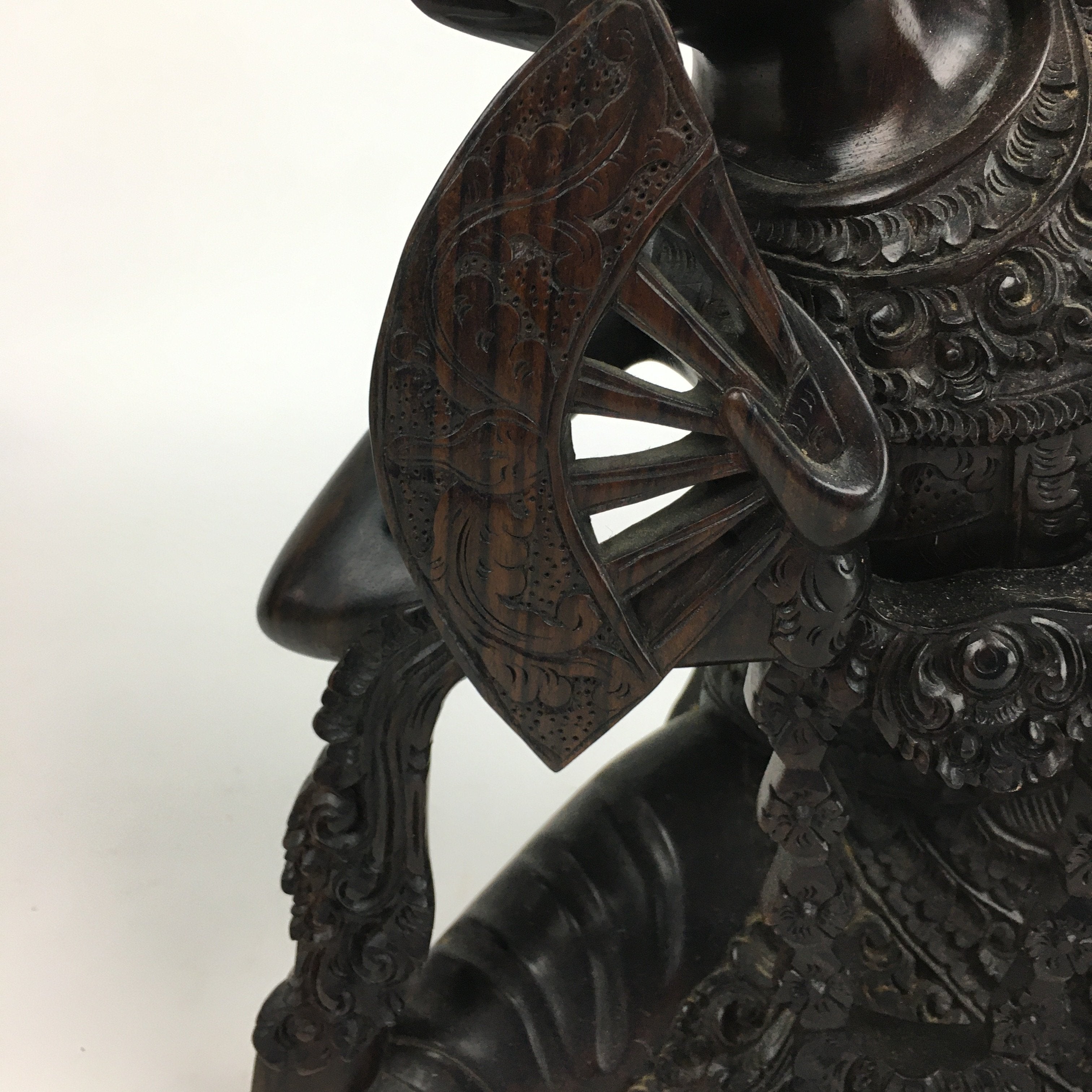 Indonesia Wood Carving Statue Vtg Bali Island Folk Craft Dark Brown BD699