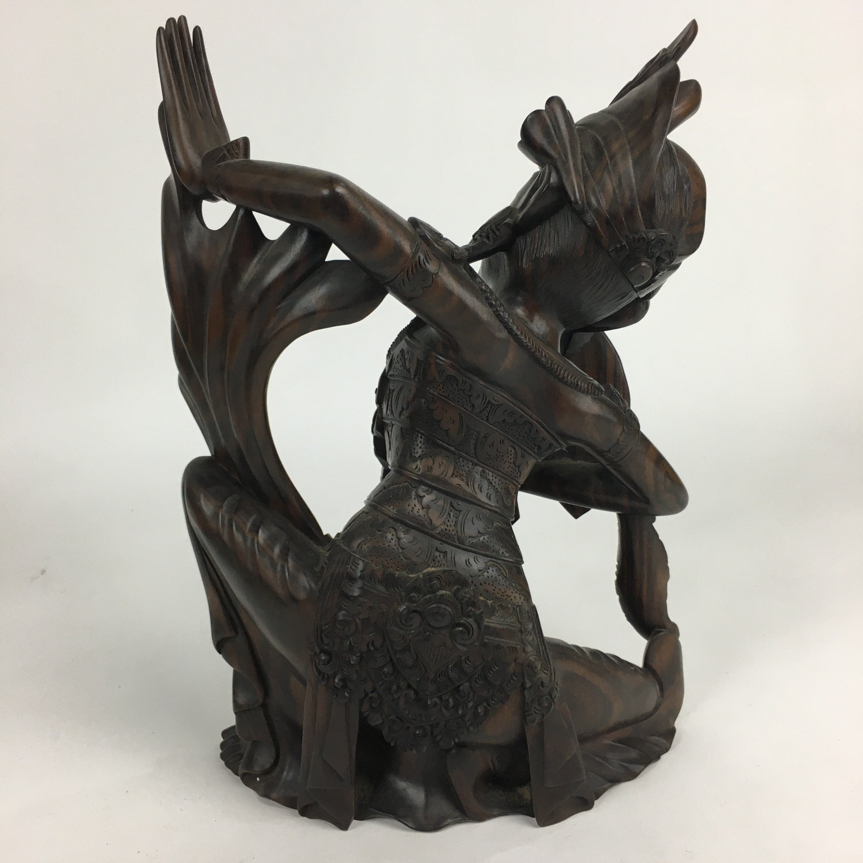 Indonesia Wood Carving Statue Vtg Bali Island Folk Craft Dark Brown BD699