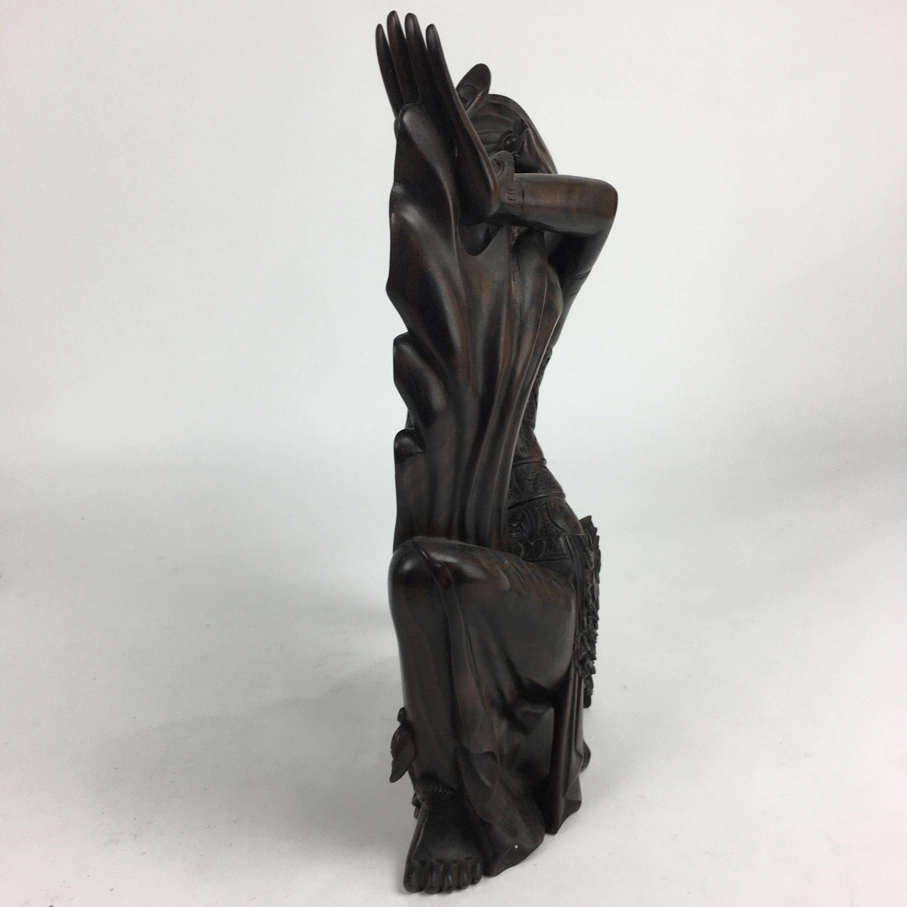 Indonesia Wood Carving Statue Vtg Bali Island Folk Craft Dark Brown BD699