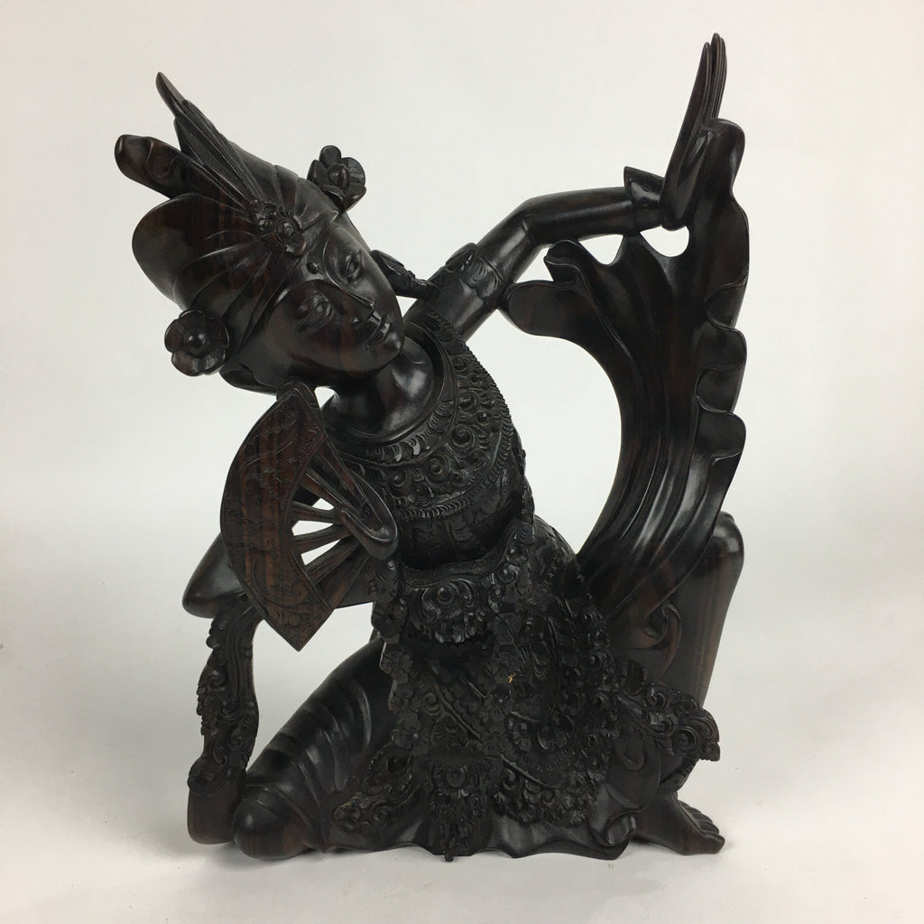 Indonesia Wood Carving Statue Vtg Bali Island Folk Craft Dark Brown BD699