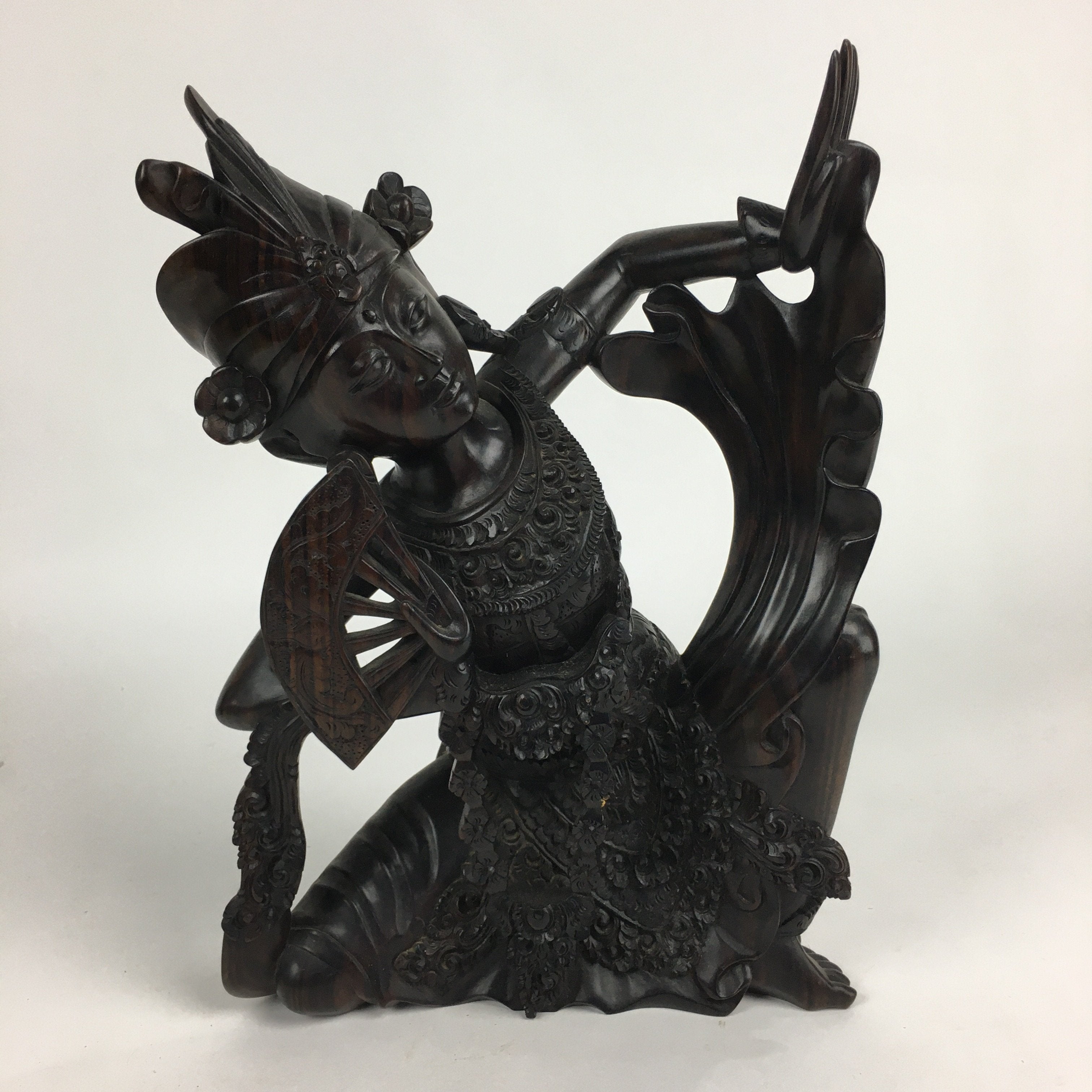 Indonesia Wood Carving Statue Vtg Bali Island Folk Craft Dark Brown BD699