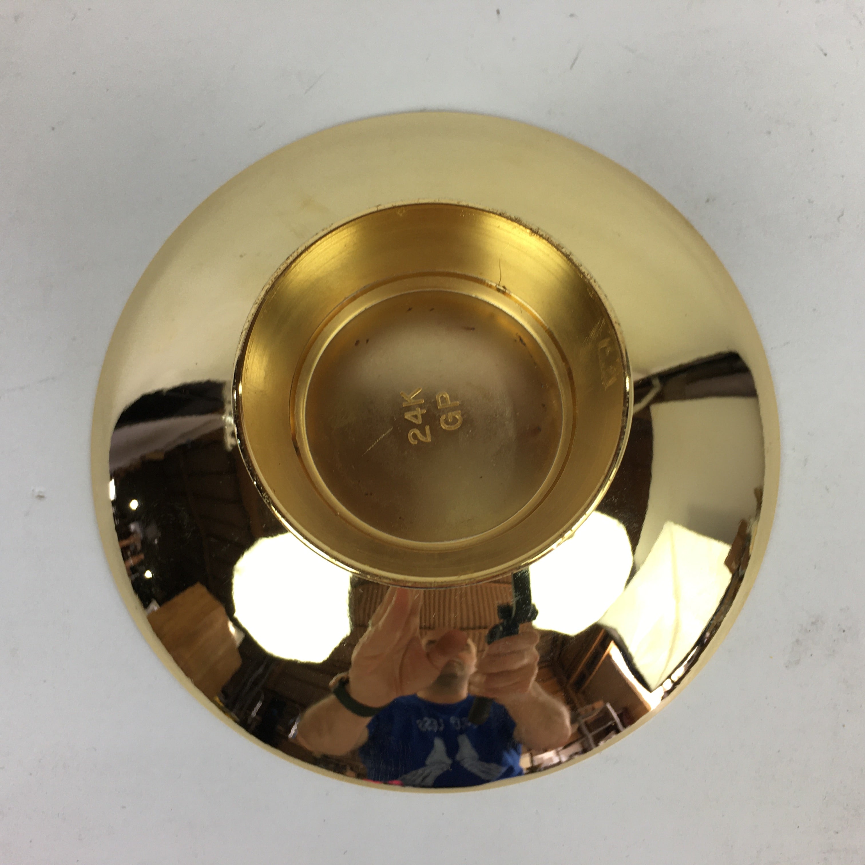 Japanese 24K GP Gold Plated Drinking Sake Cup Vtg Emperor Metal Sakazuki PX608