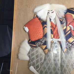 Japanese 3D Cloth Picture Art Vtg Framed Kabuki Lion Dance Renjishi JK213