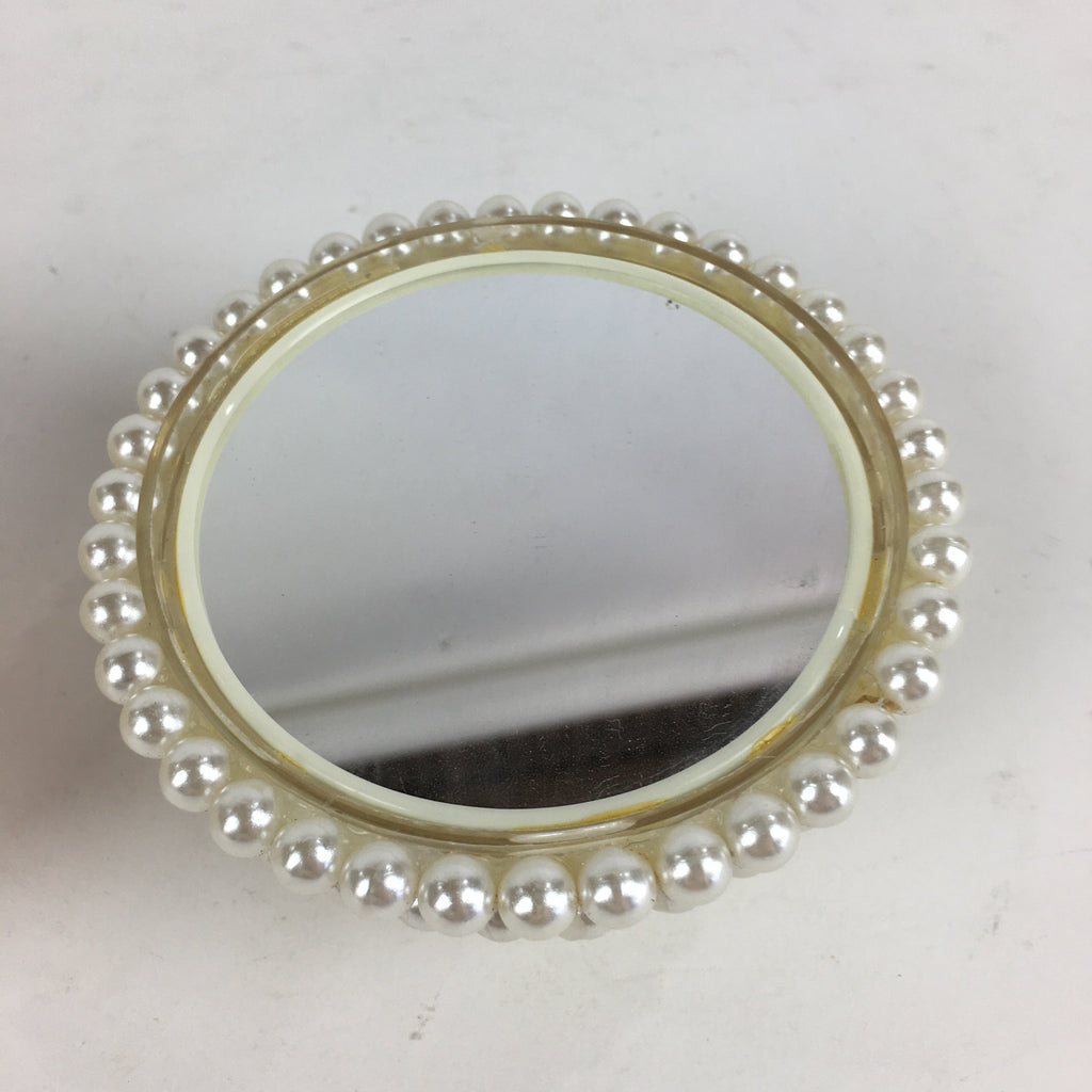 Japanese Accessory Case With Mirror Vtg White Beads Orient Round JK358