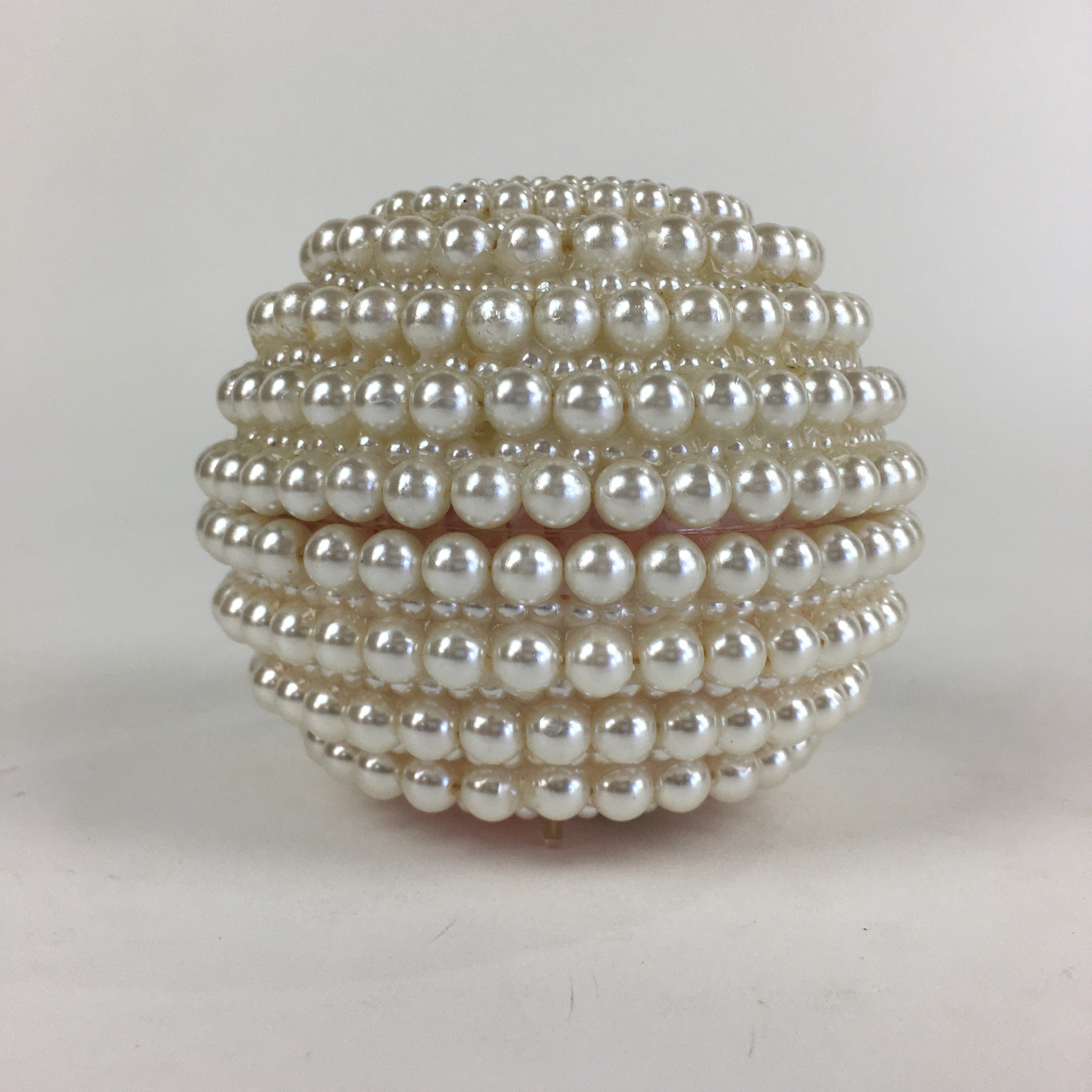 Japanese Accessory Case With Mirror Vtg White Beads Orient Round JK358