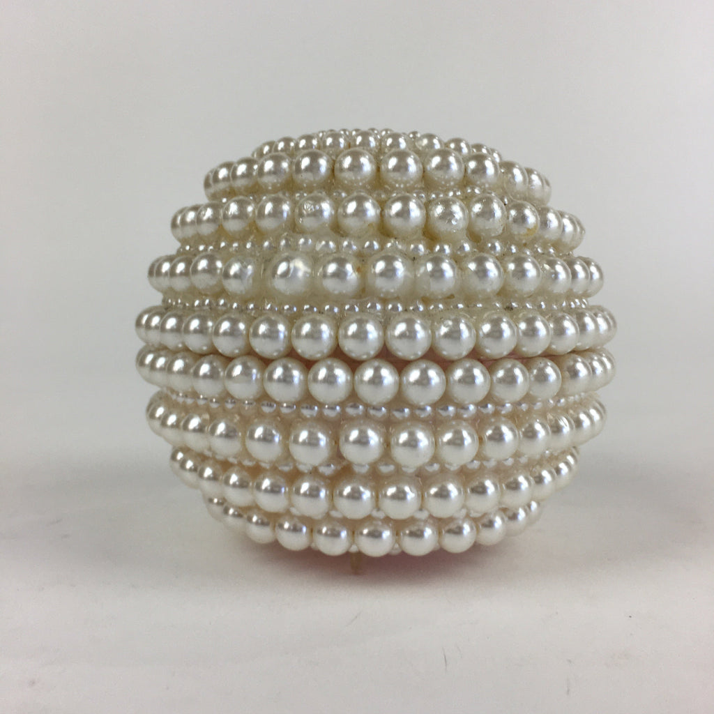 Japanese Accessory Case With Mirror Vtg White Beads Orient Round JK358