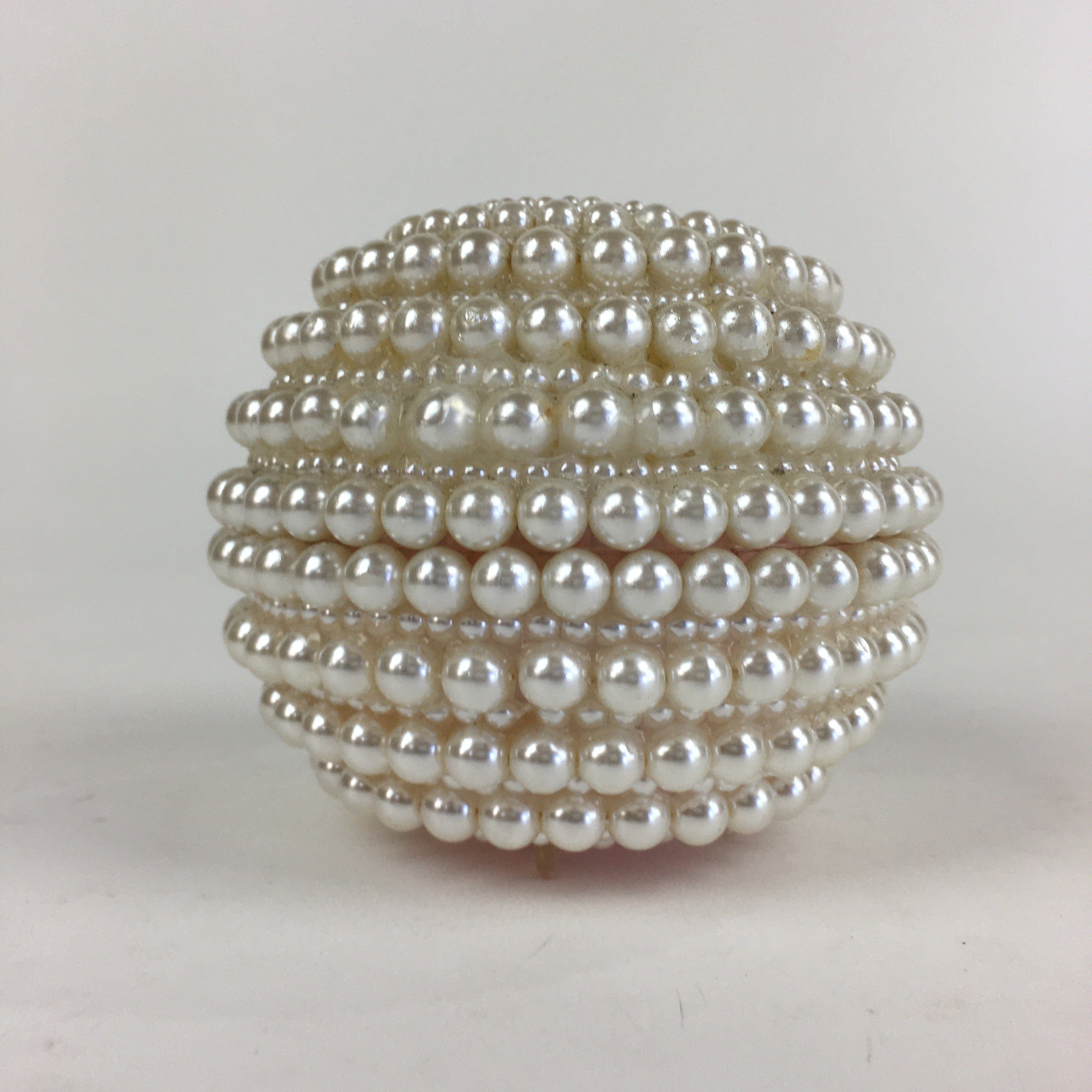 Japanese Accessory Case With Mirror Vtg White Beads Orient Round JK358