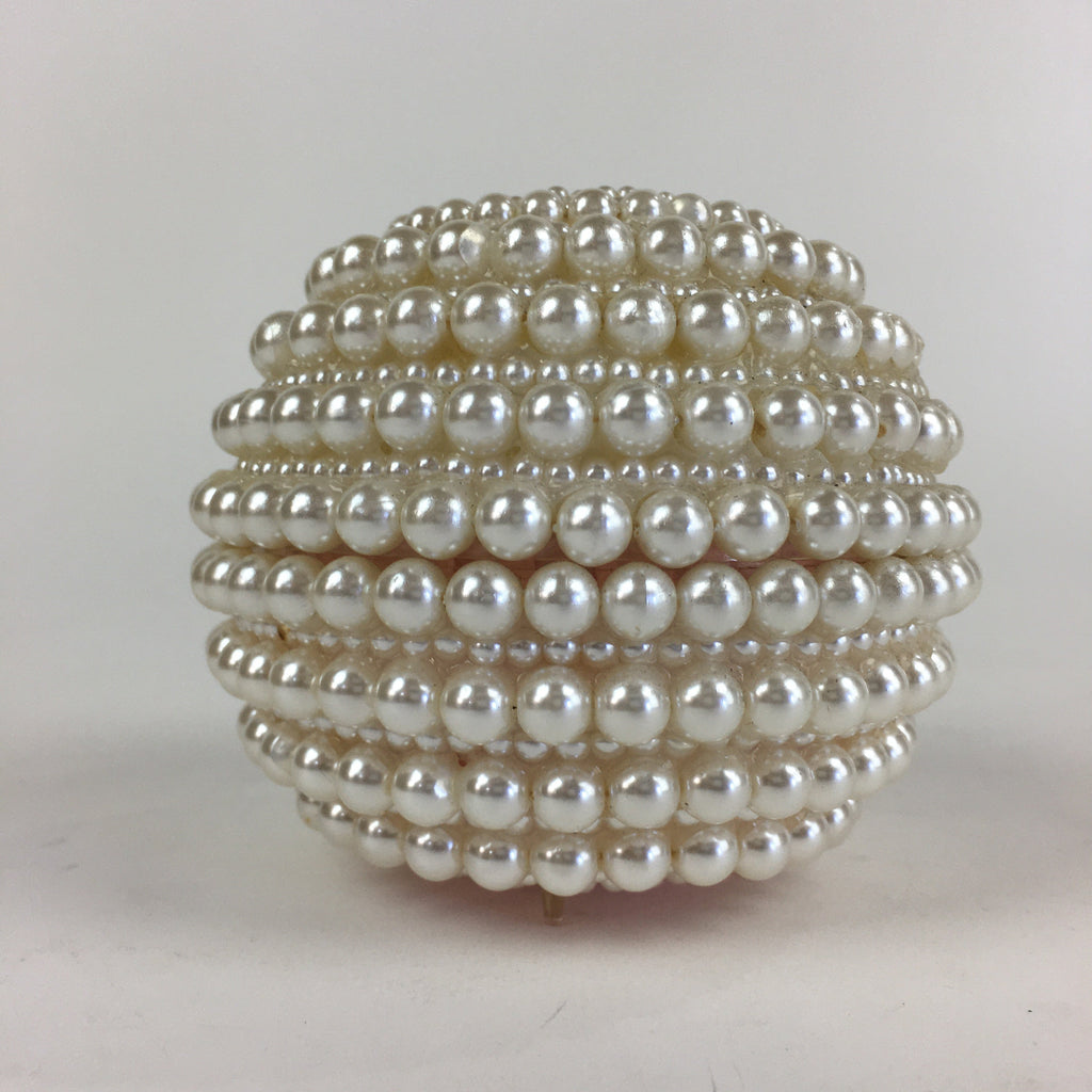 Japanese Accessory Case With Mirror Vtg White Beads Orient Round JK358