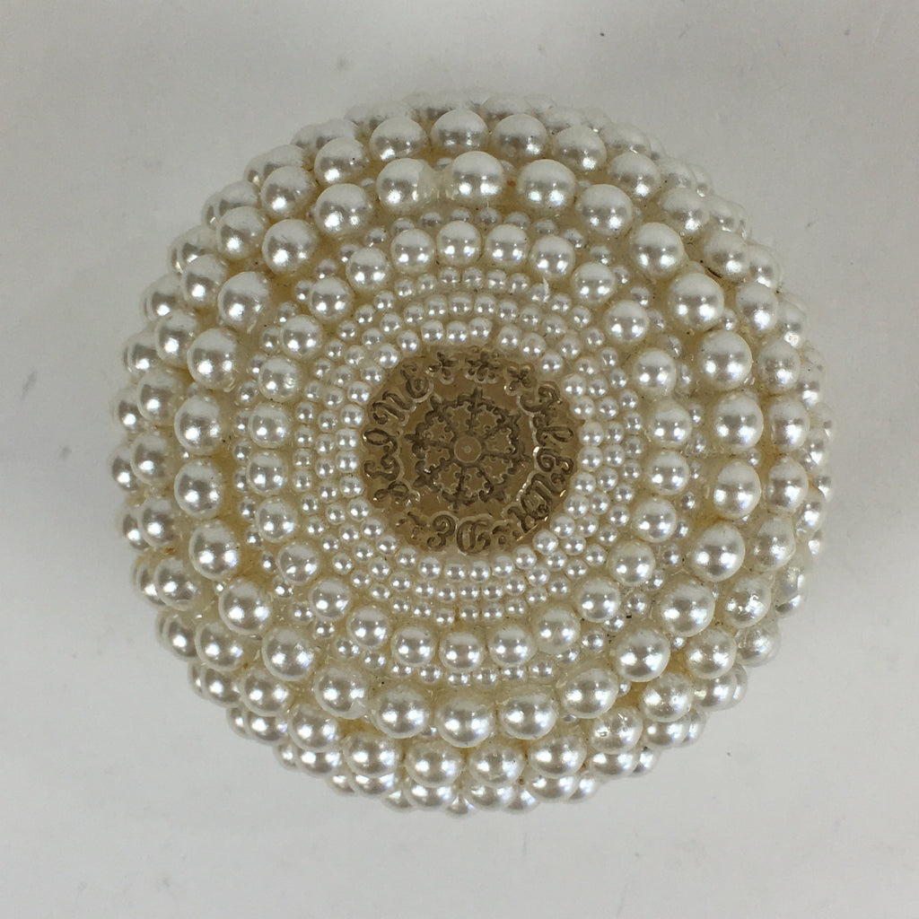 Japanese Accessory Case With Mirror Vtg White Beads Orient Round JK358