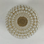 Japanese Accessory Case With Mirror Vtg White Beads Orient Round JK358