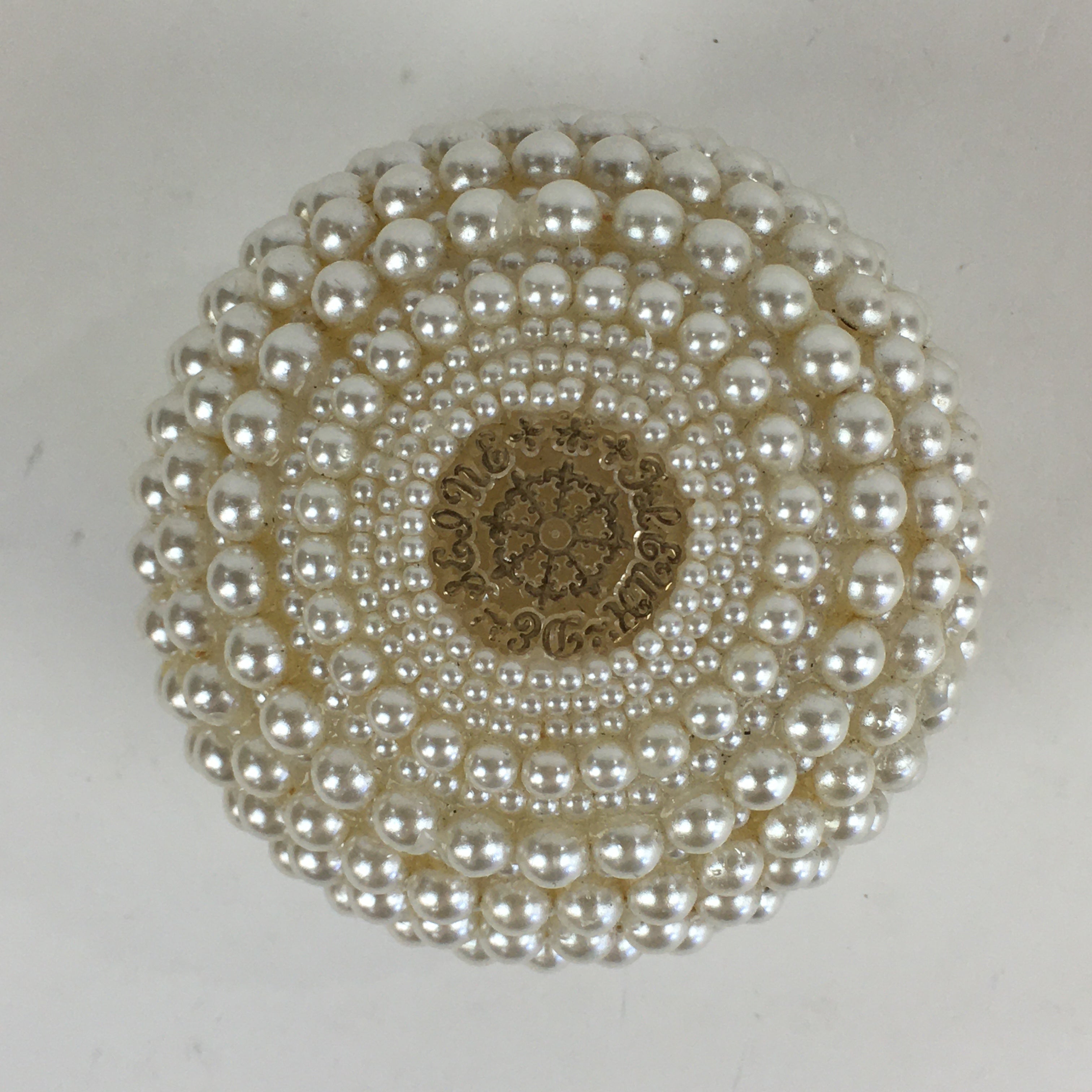 Japanese Accessory Case With Mirror Vtg White Beads Orient Round JK358