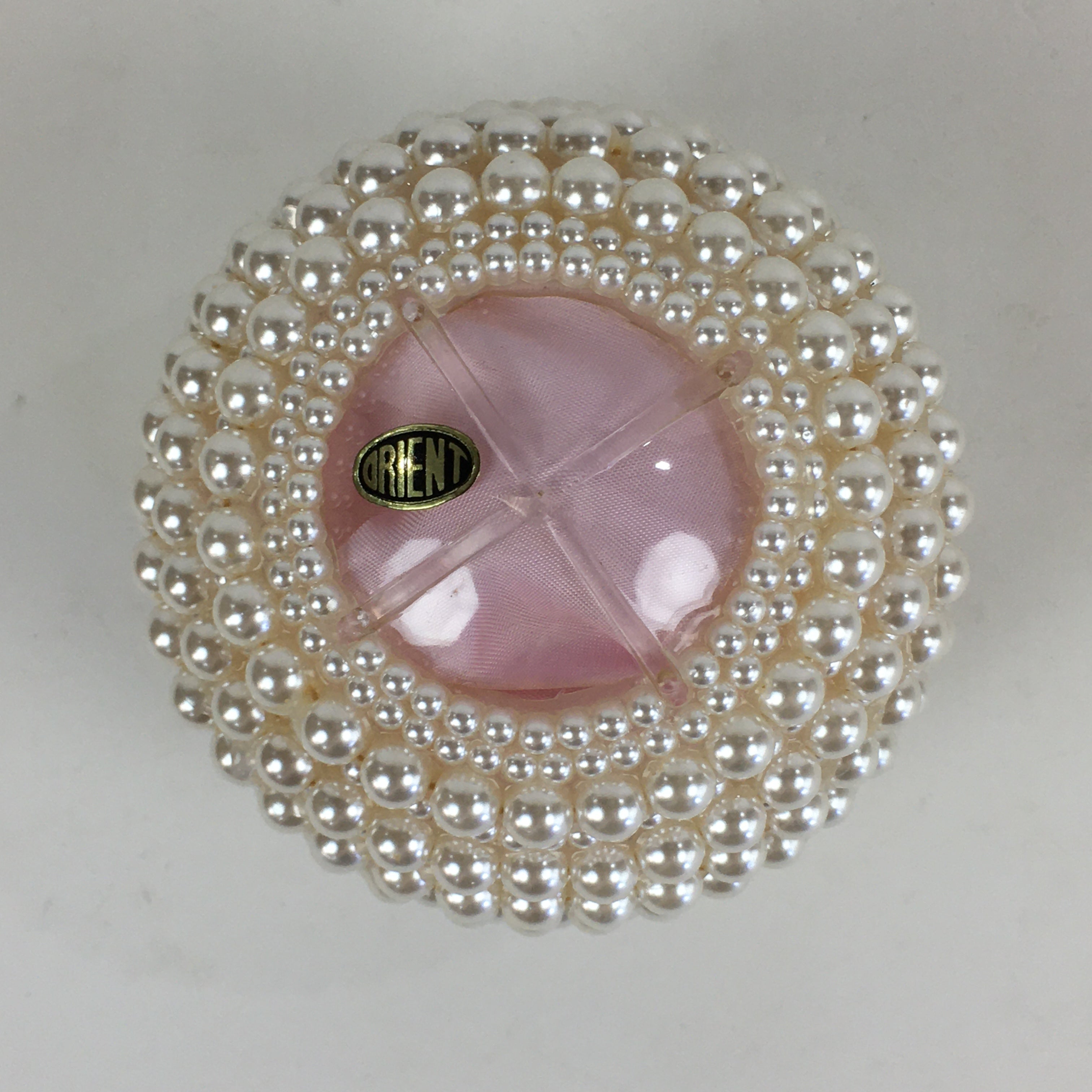 Japanese Accessory Case With Mirror Vtg White Beads Orient Round JK358
