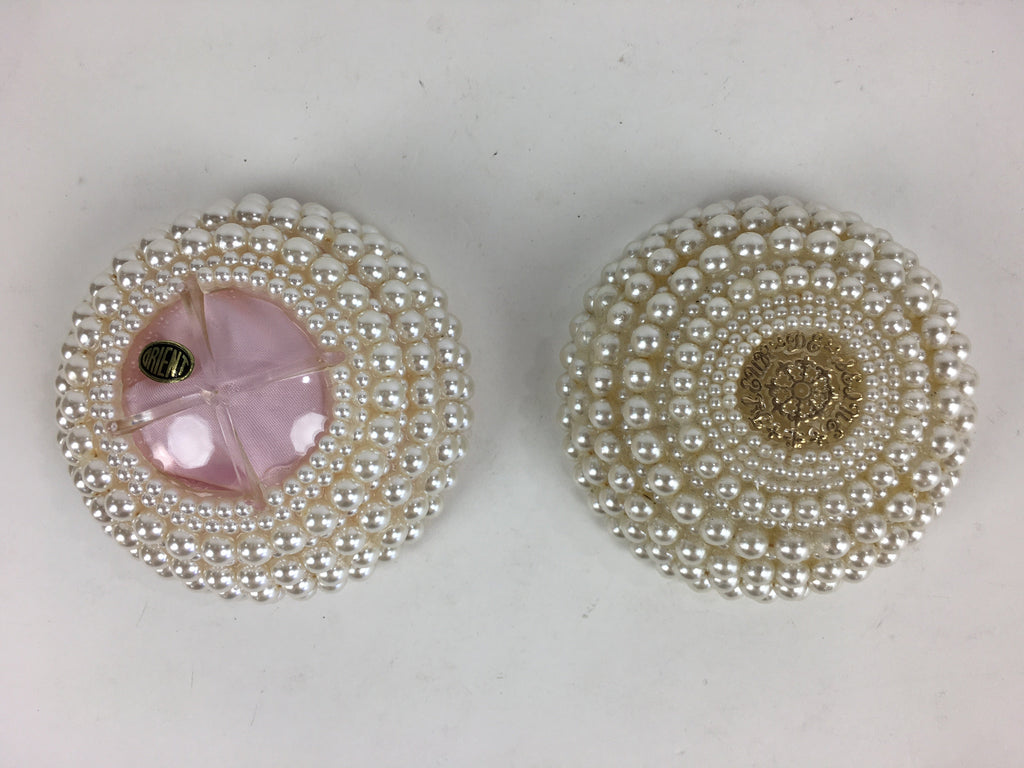 Japanese Accessory Case With Mirror Vtg White Beads Orient Round JK358