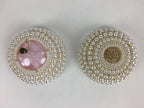 Japanese Accessory Case With Mirror Vtg White Beads Orient Round JK358