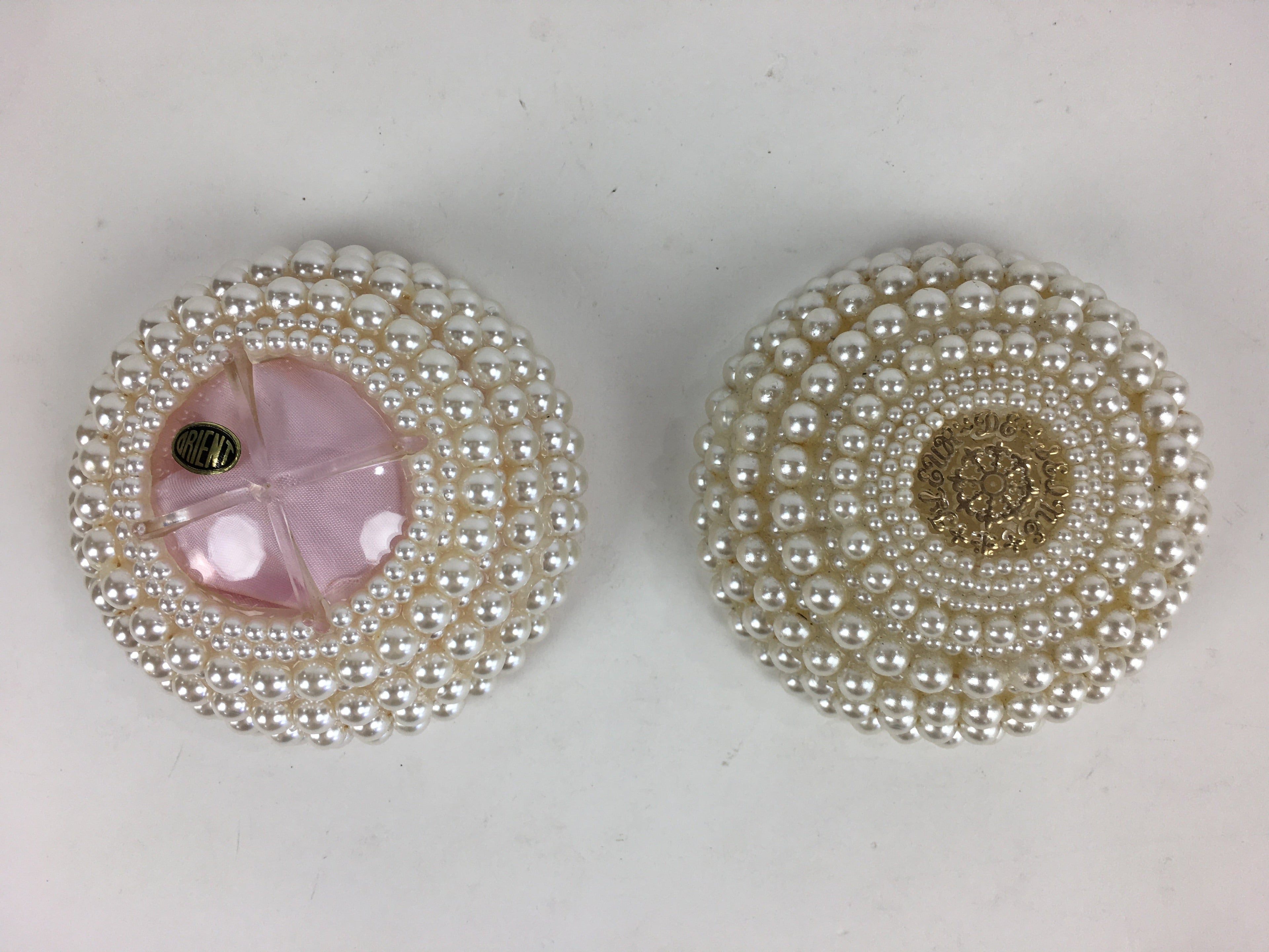 Japanese Accessory Case With Mirror Vtg White Beads Orient Round JK358