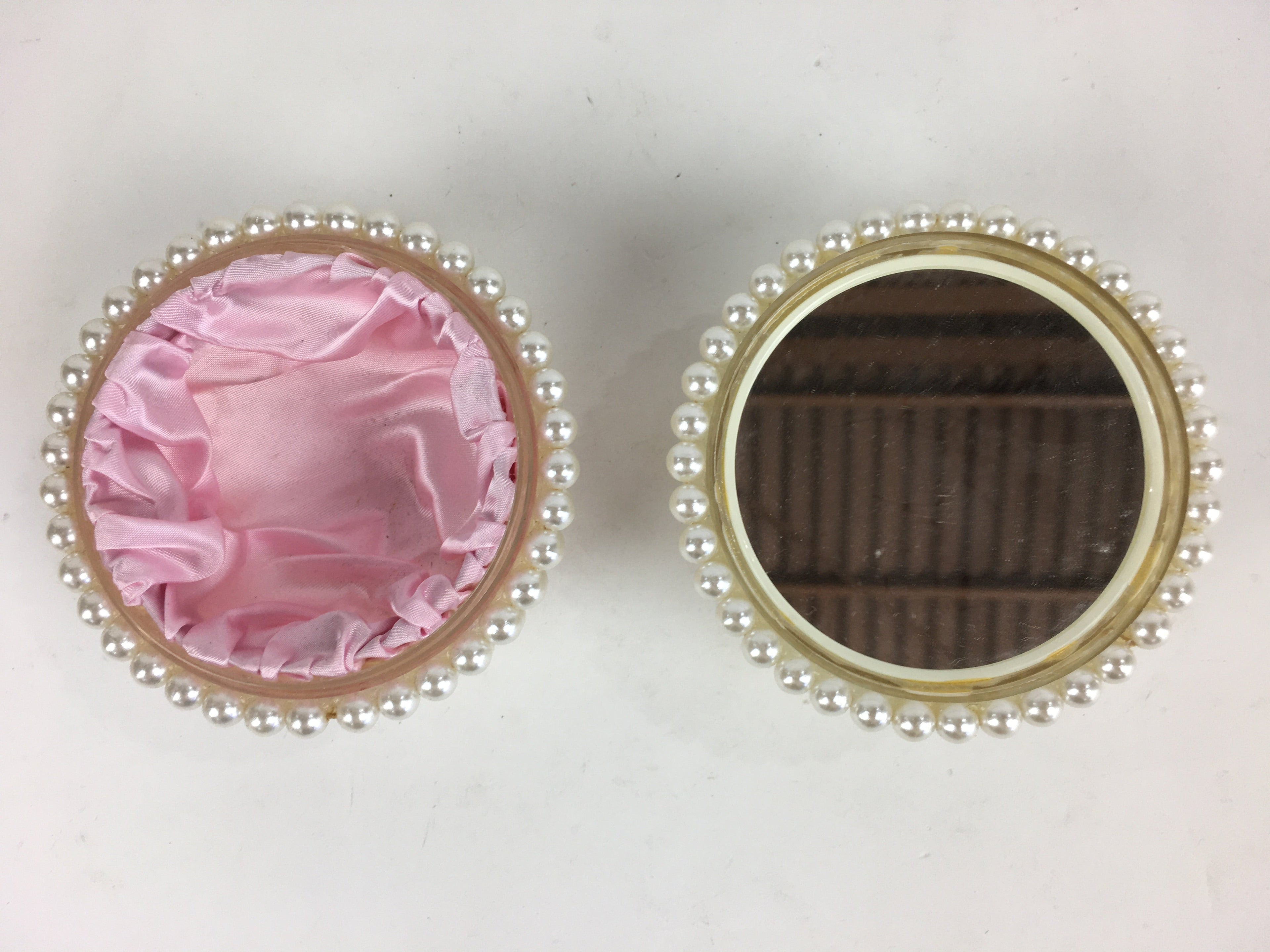 Japanese Accessory Case With Mirror Vtg White Beads Orient Round JK358