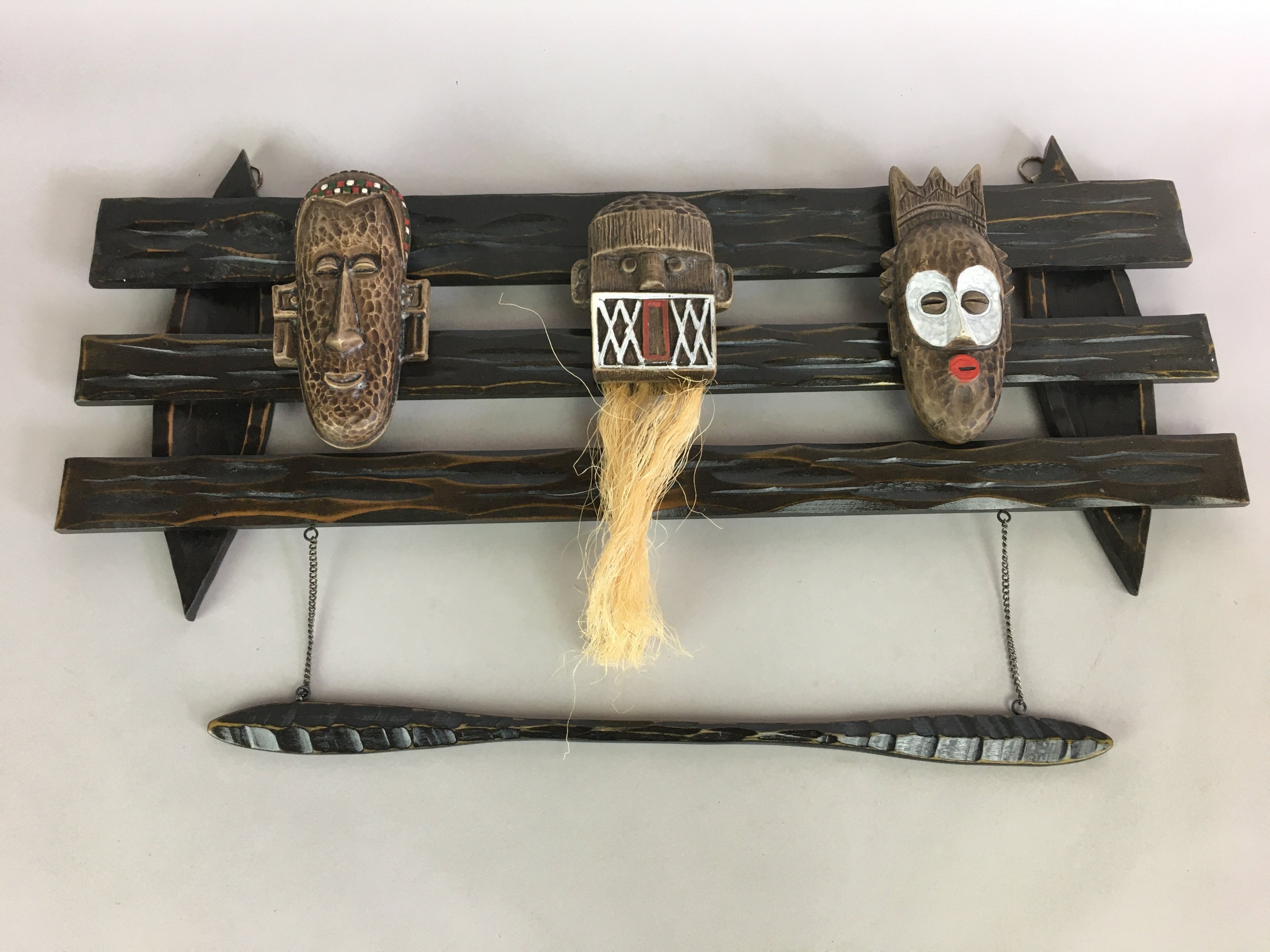 Japanese African Wall hanging Ornament Vtg Kabekazari Decoration Wood JK192
