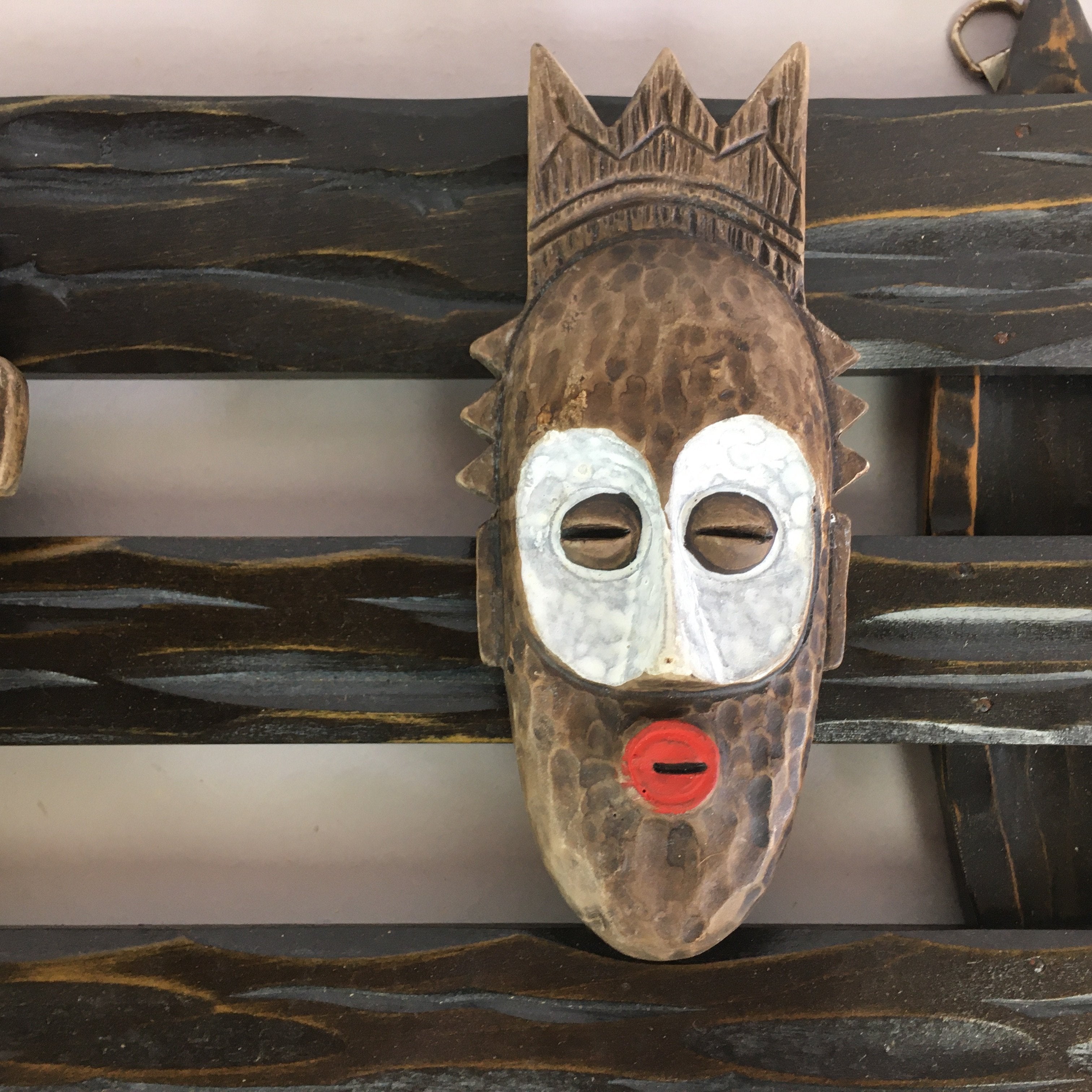 Japanese African Wall hanging Ornament Vtg Kabekazari Decoration Wood JK192