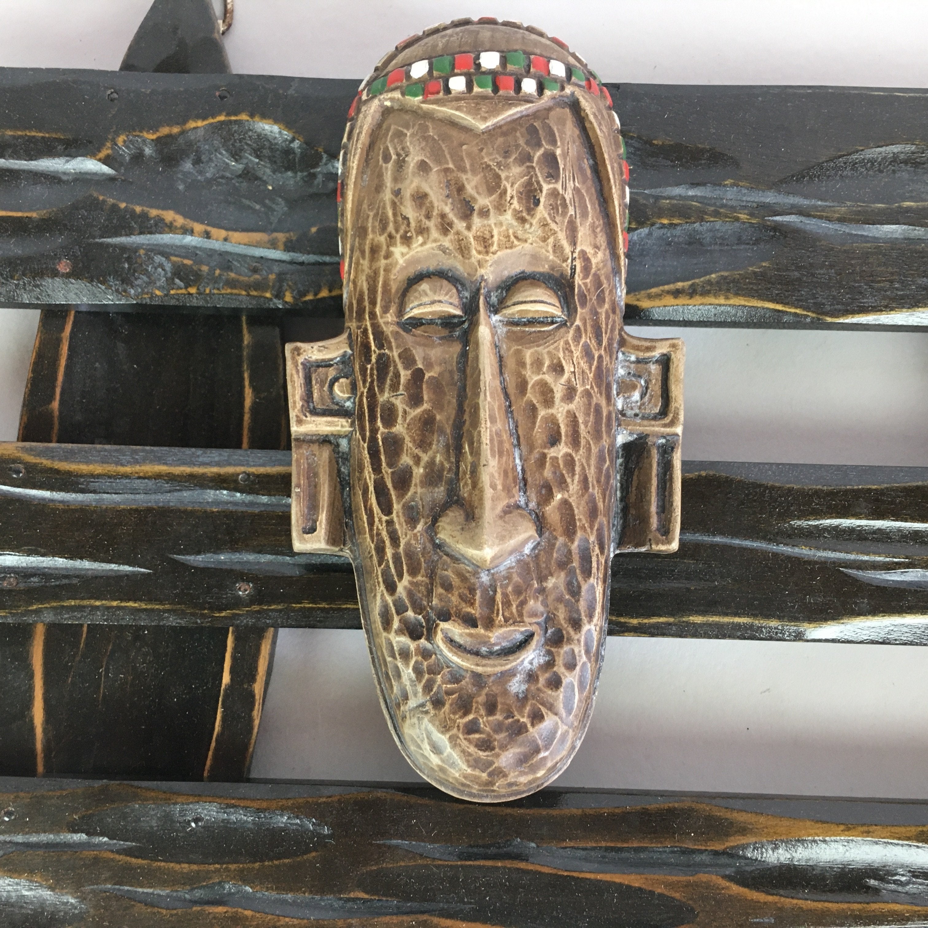 Japanese African Wall hanging Ornament Vtg Kabekazari Decoration Wood JK192