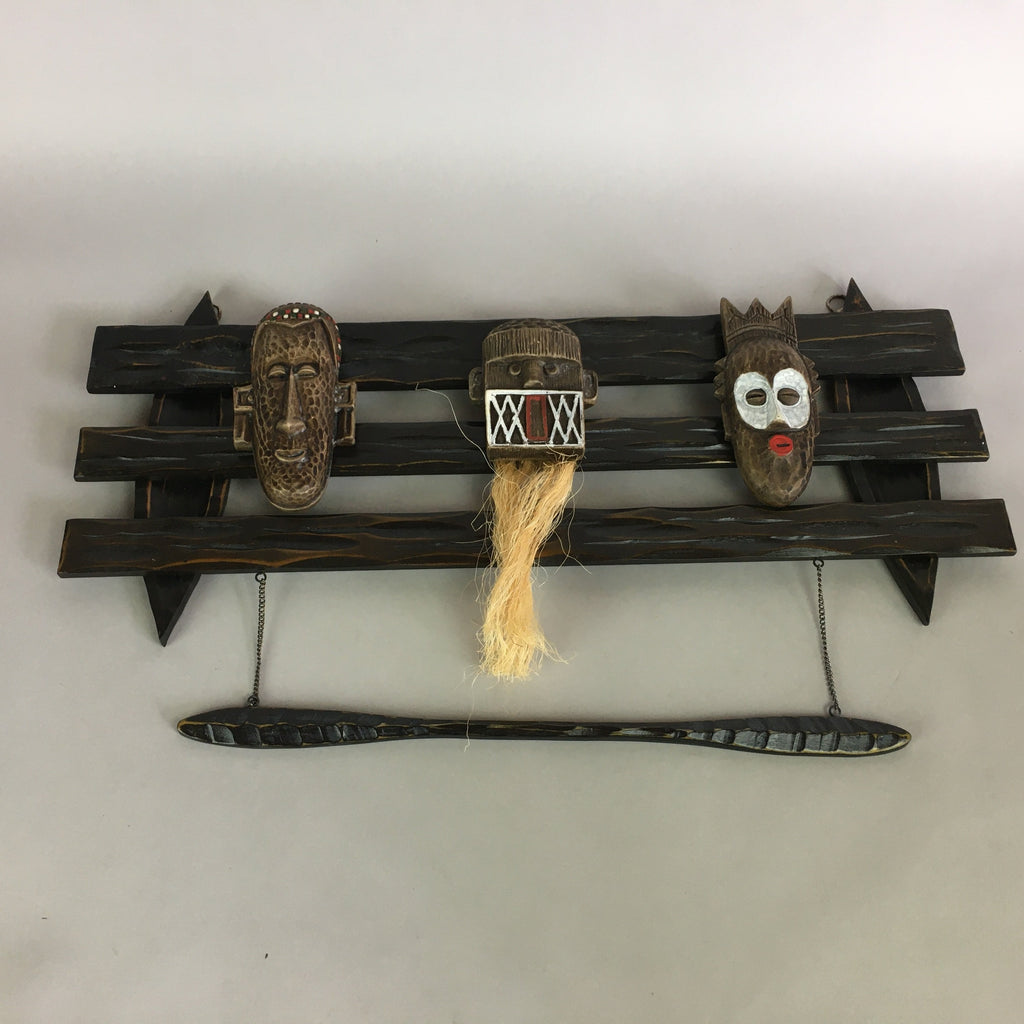 Japanese African Wall hanging Ornament Vtg Kabekazari Decoration Wood JK192