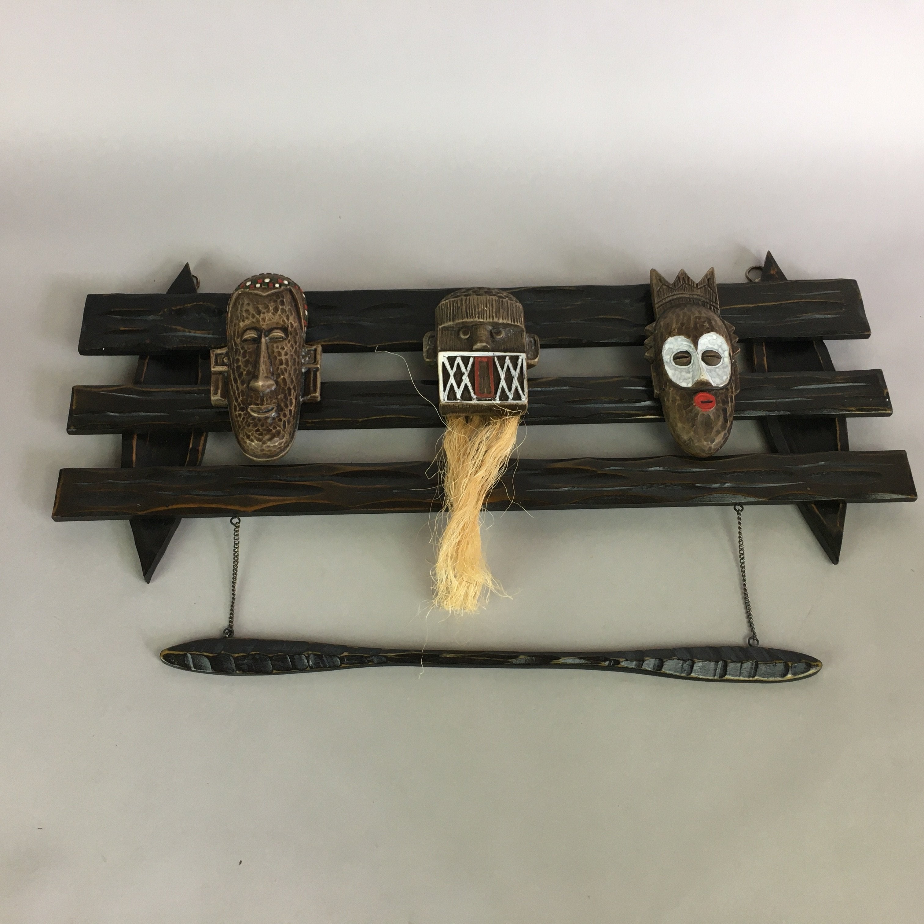 Japanese African Wall hanging Ornament Vtg Kabekazari Decoration Wood JK192