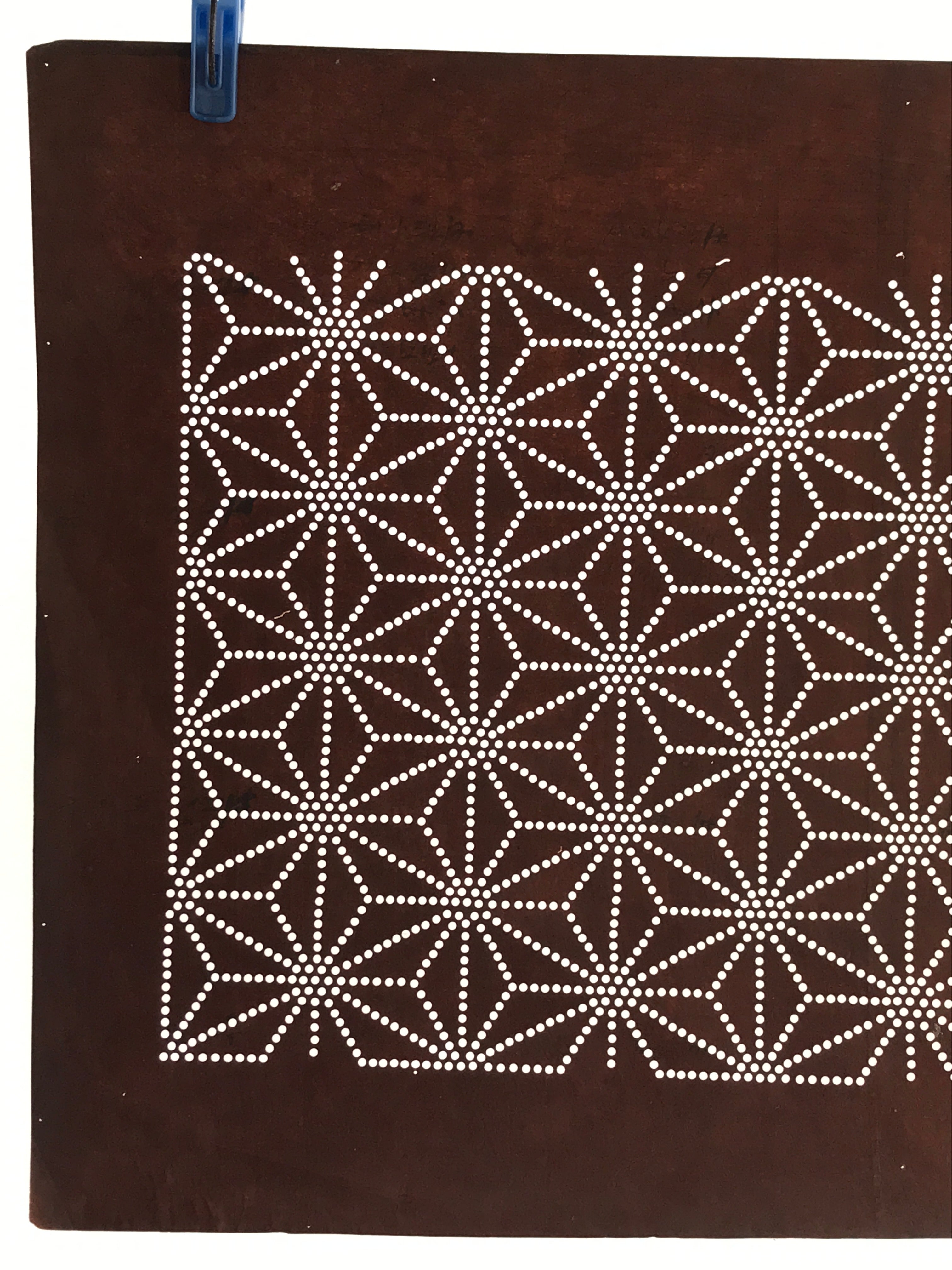 Japanese Antique Ise Katagami Paper Kimono Stencil Asanoha Leaf Design A615