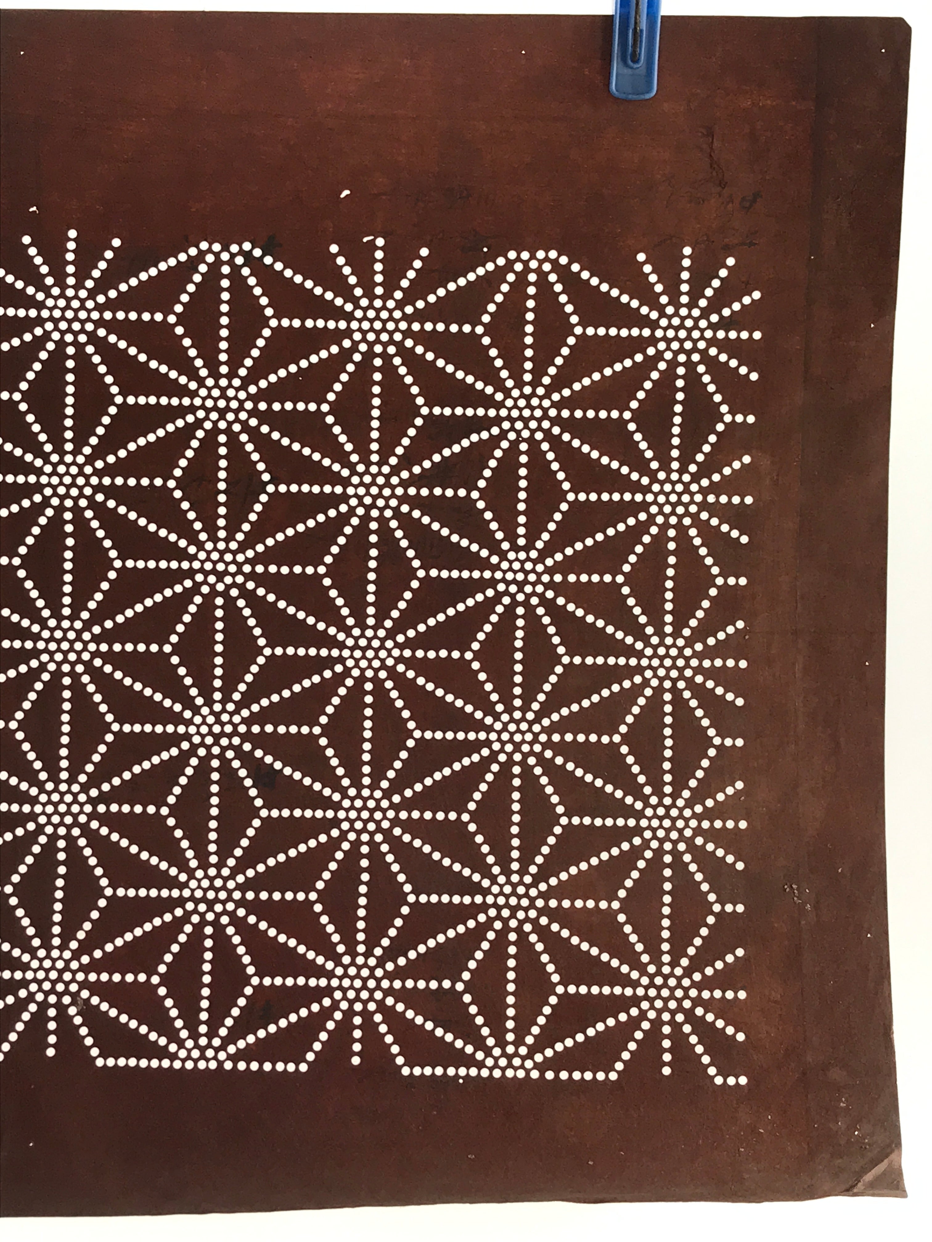 Japanese Antique Ise Katagami Paper Kimono Stencil Asanoha Leaf Design A615