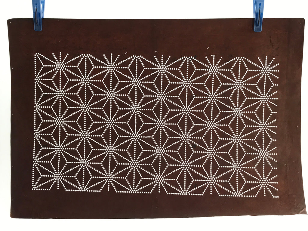 Japanese Antique Ise Katagami Paper Kimono Stencil Asanoha Leaf Design A615